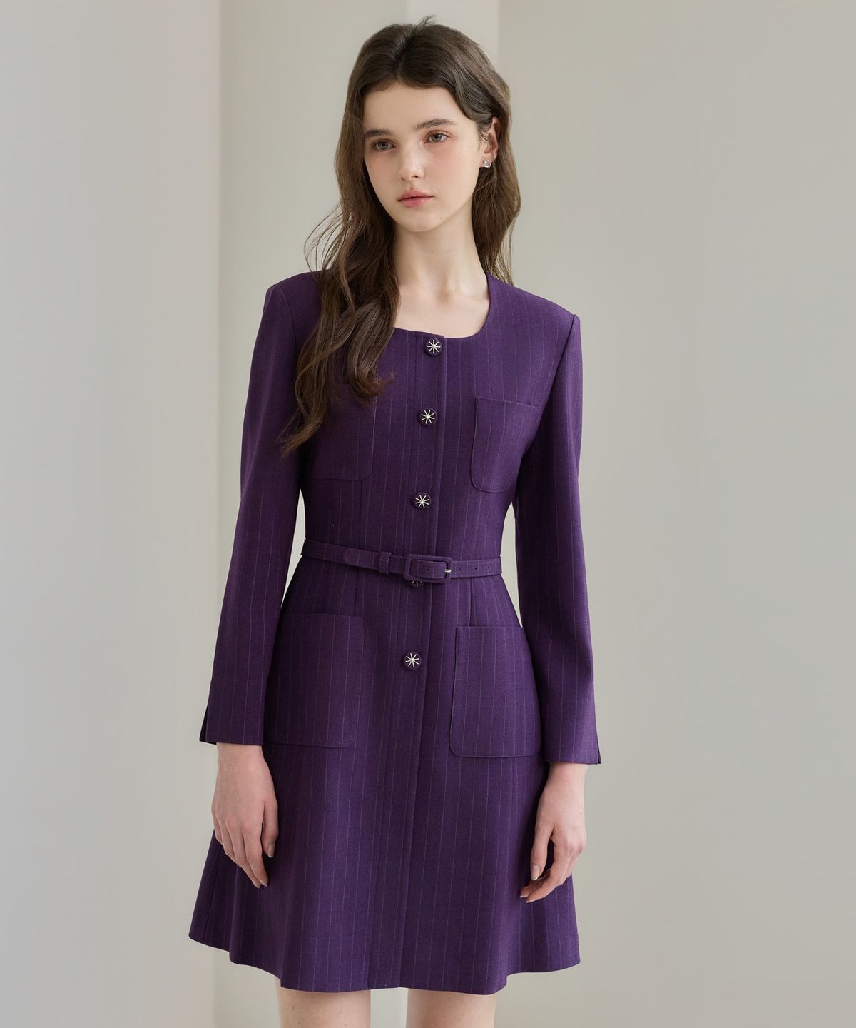 쥴리앤칼라(JULIY&CALLA) 26FW 칼라158 도멘 조엘라 스트라이프 원피스 퍼플