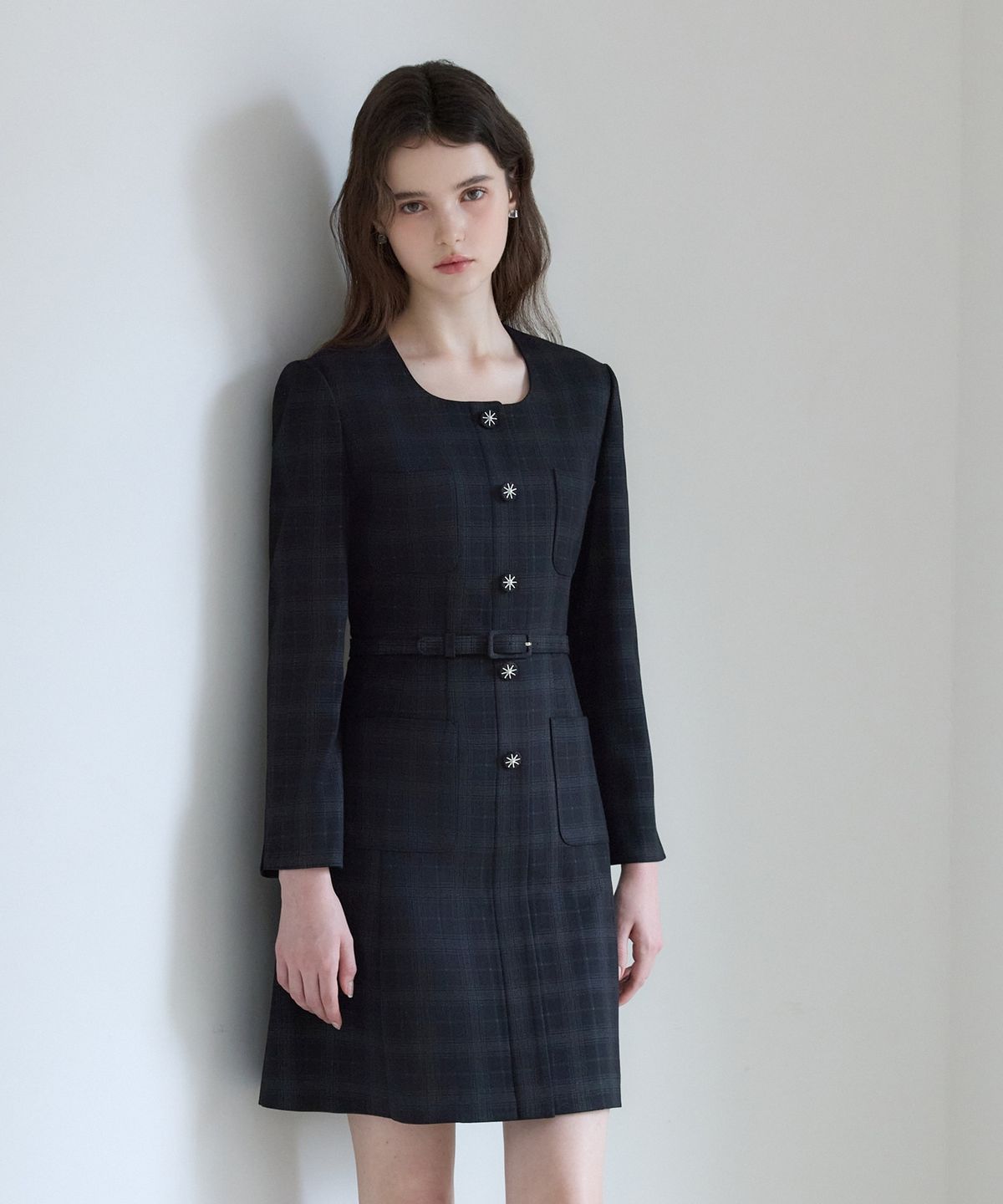 쥴리앤칼라(JULIY&CALLA) 26FW 칼라158 도멘 조엘라 체크 원피스 블랙