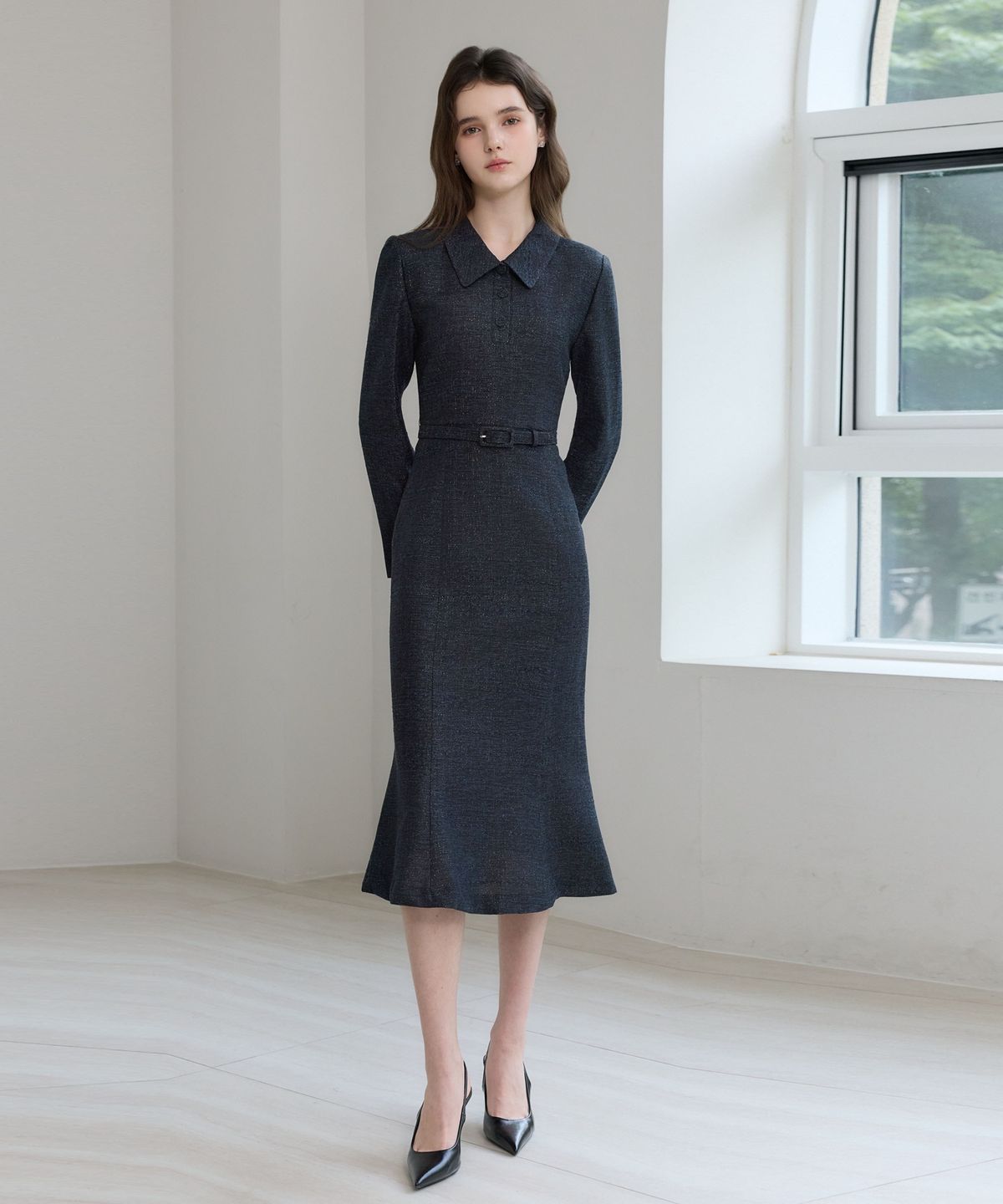 쥴리앤칼라(JULIY&CALLA) 26FW 칼라159 도멘 오션 트위드 원피스 블랙