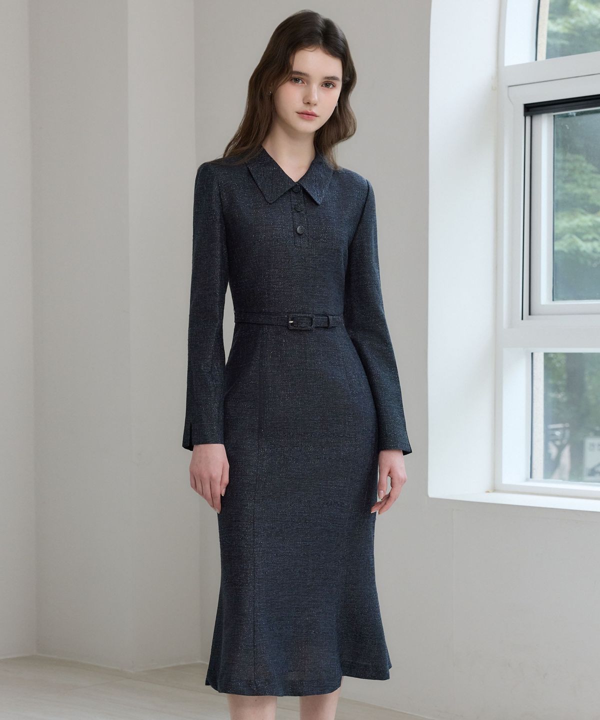 쥴리앤칼라(JULIY&CALLA) 26FW 칼라159 도멘 오션 트위드 원피스 블랙