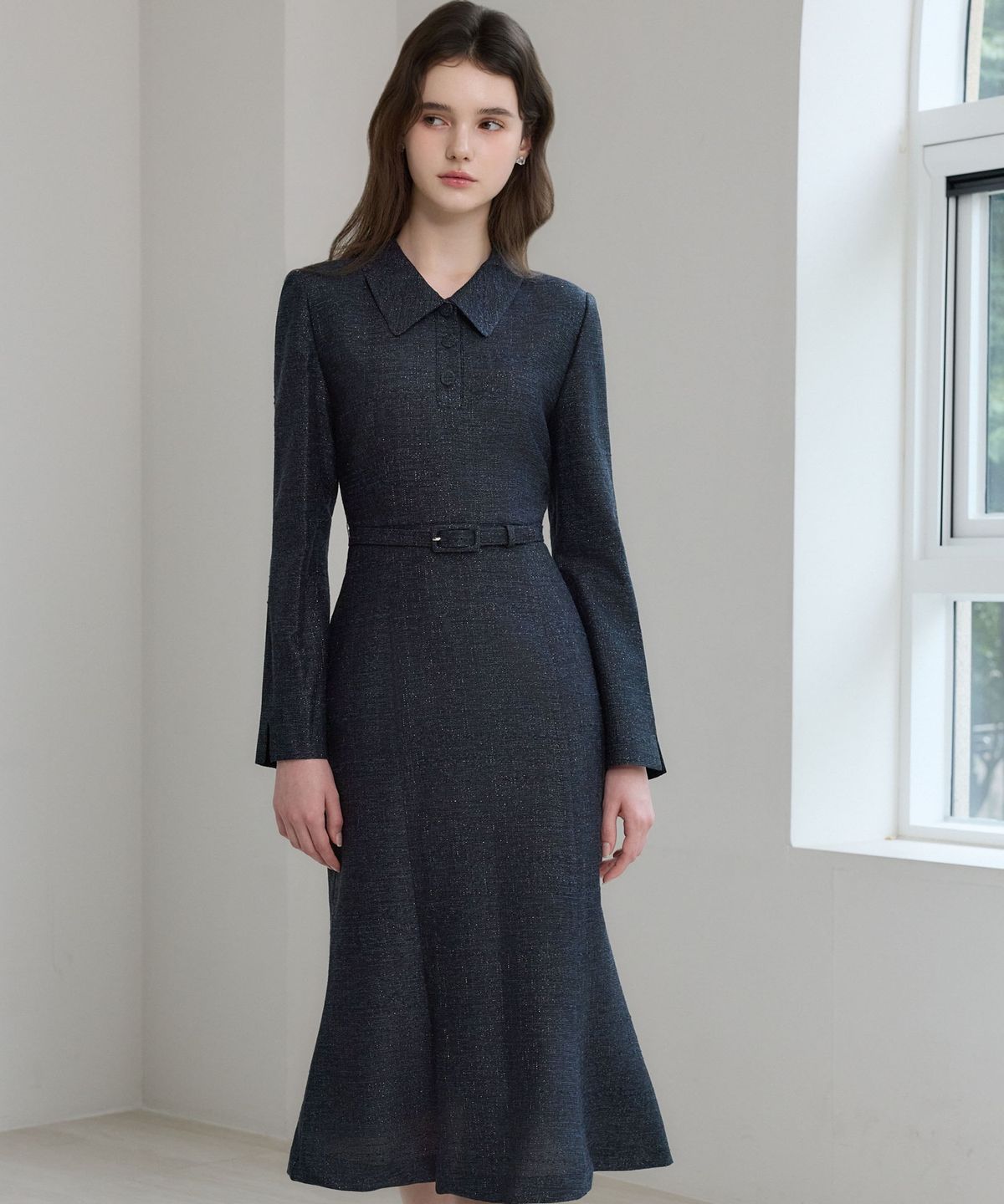 쥴리앤칼라(JULIY&CALLA) 26FW 칼라159 도멘 오션 트위드 원피스 블랙