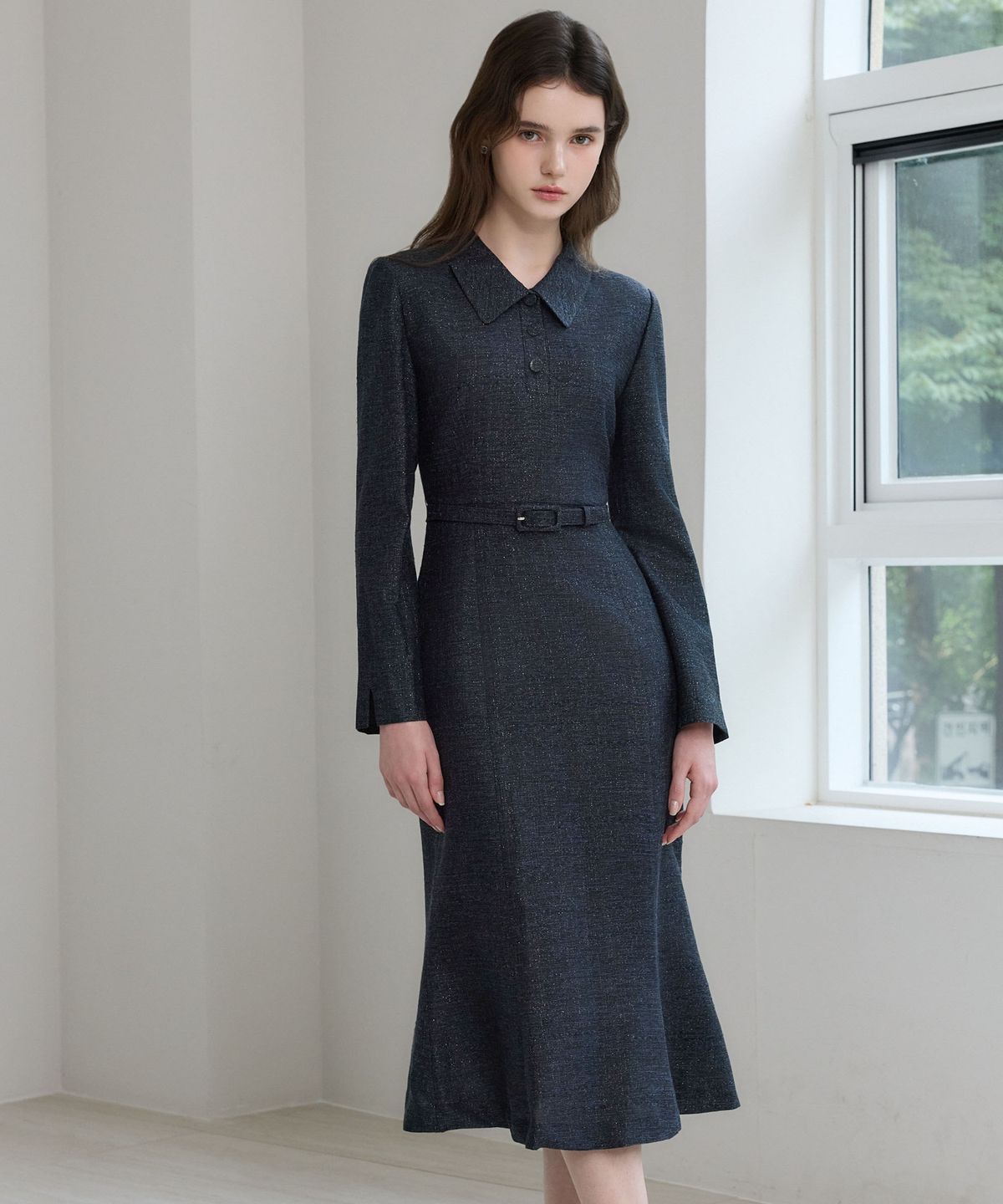 쥴리앤칼라(JULIY&CALLA) 26FW 칼라159 도멘 오션 트위드 원피스 블랙