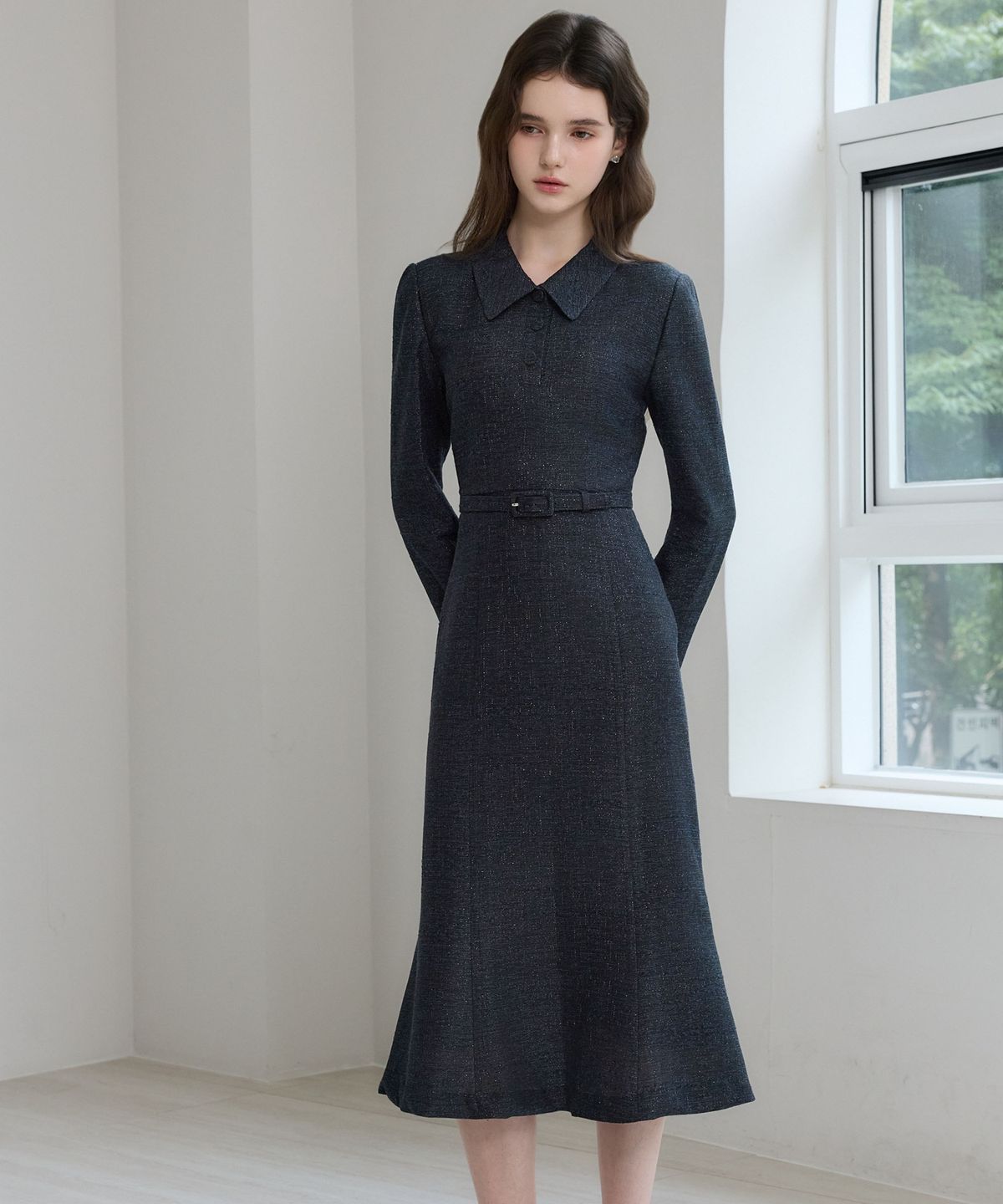 쥴리앤칼라(JULIY&CALLA) 26FW 칼라159 도멘 오션 트위드 원피스 블랙