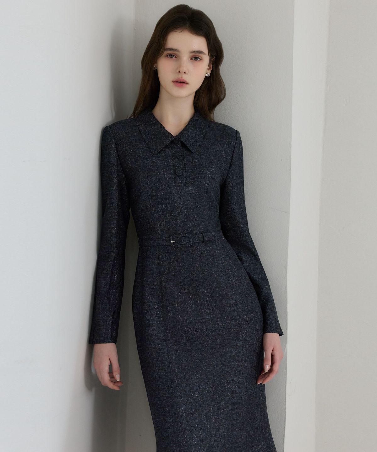 쥴리앤칼라(JULIY&CALLA) 26FW 칼라159 도멘 오션 트위드 원피스 블랙