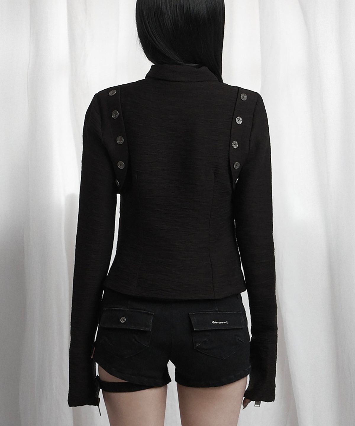 에트오소메(ETRE AU SOMMET) Side Shirring Zip-Up (Black)