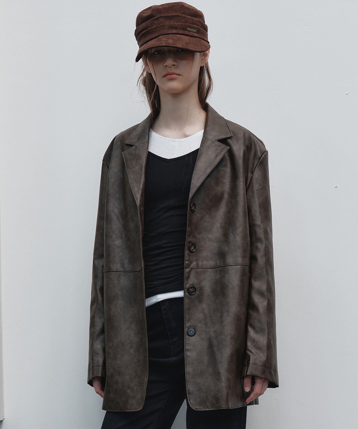 닉앤니콜(NICK&NICOLE) LEATHER HALF COAT_BROWN