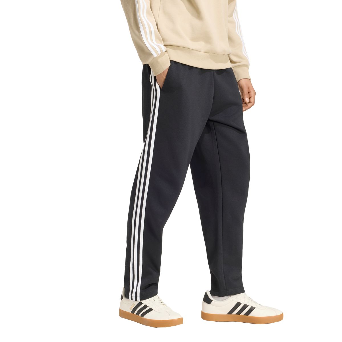 아디다스(ADIDAS) 에센셜 3-스트라이프 플리스 테이퍼드 오픈 헴 팬츠 KY6573