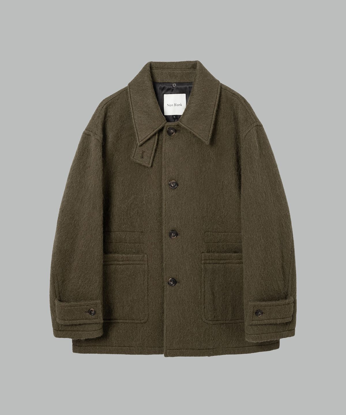 넌블랭크(NONBLANK) 디테쳐블 카라 하프 코트_KHAKI