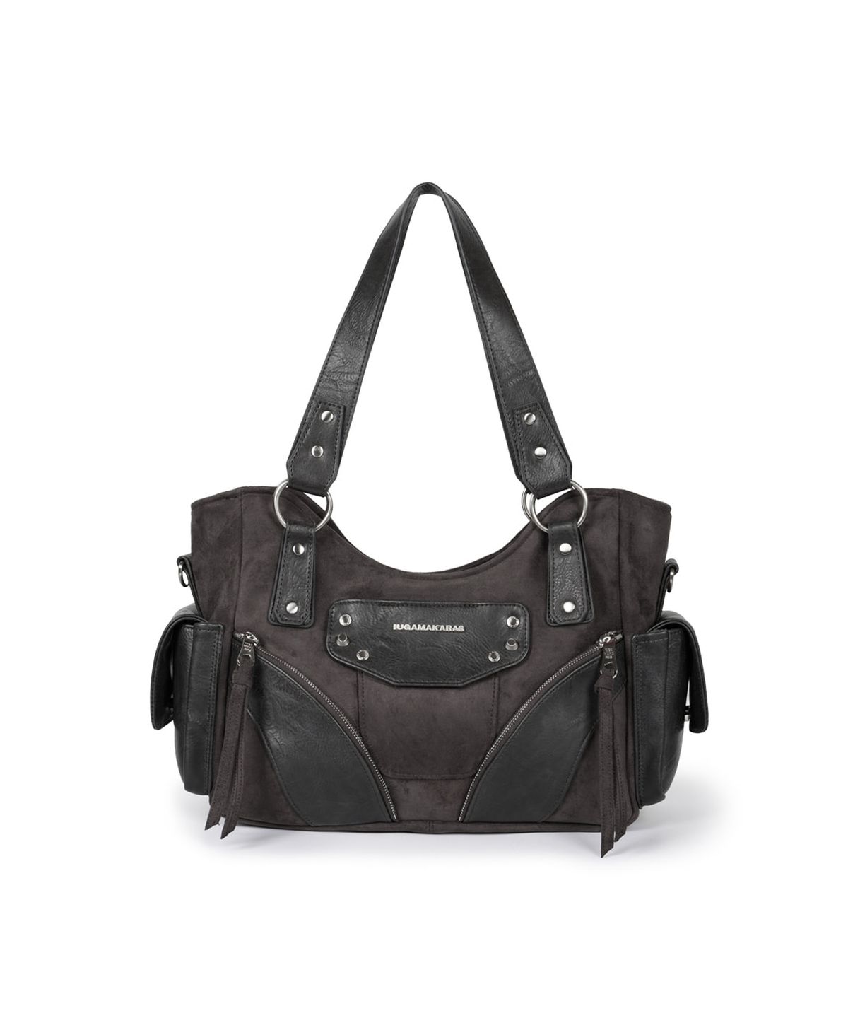 이우가마카라스(IUGAMAKARAS) Studded Suede Shoulder Bag (Charcoal)