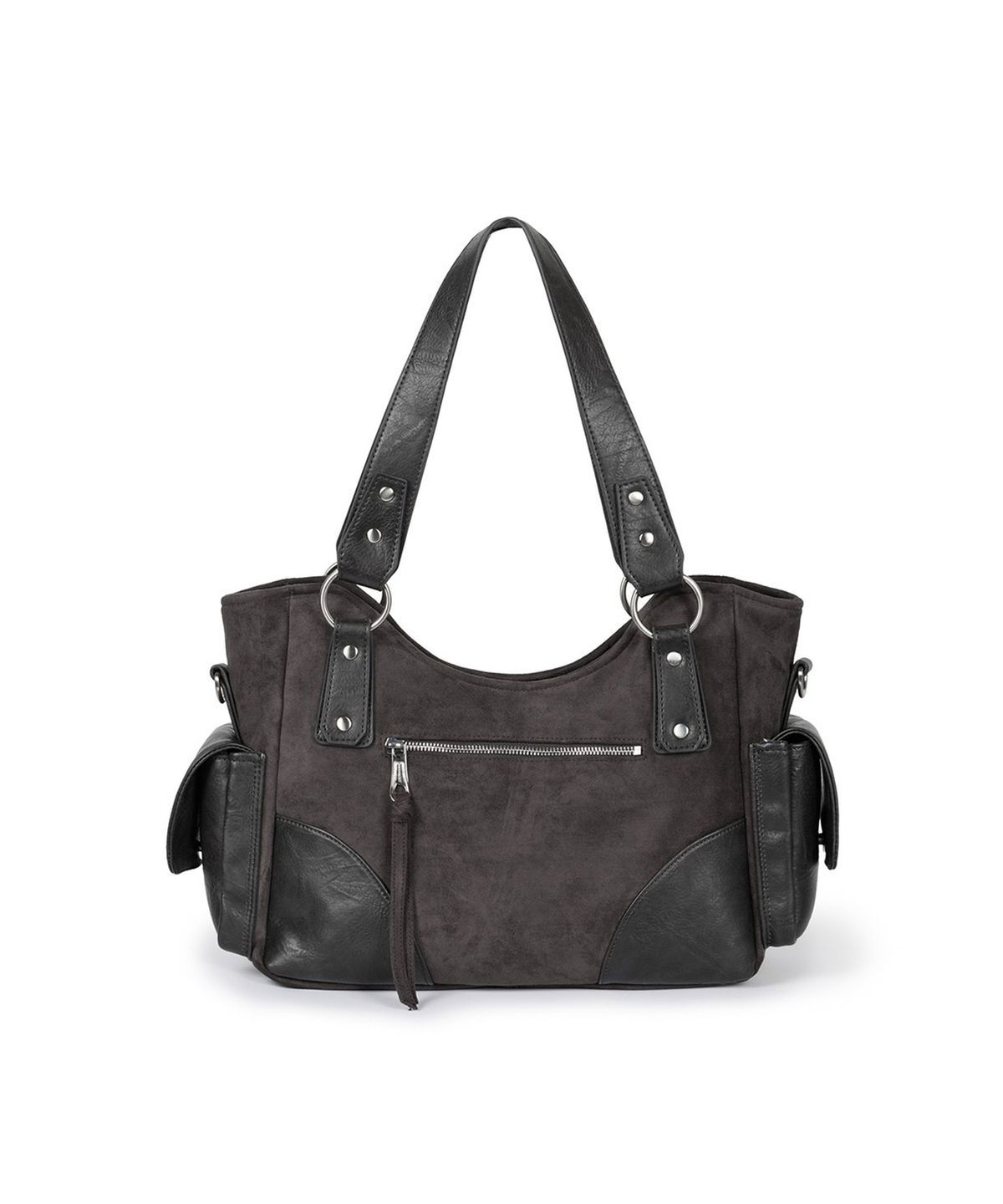 이우가마카라스(IUGAMAKARAS) Studded Suede Shoulder Bag (Charcoal)