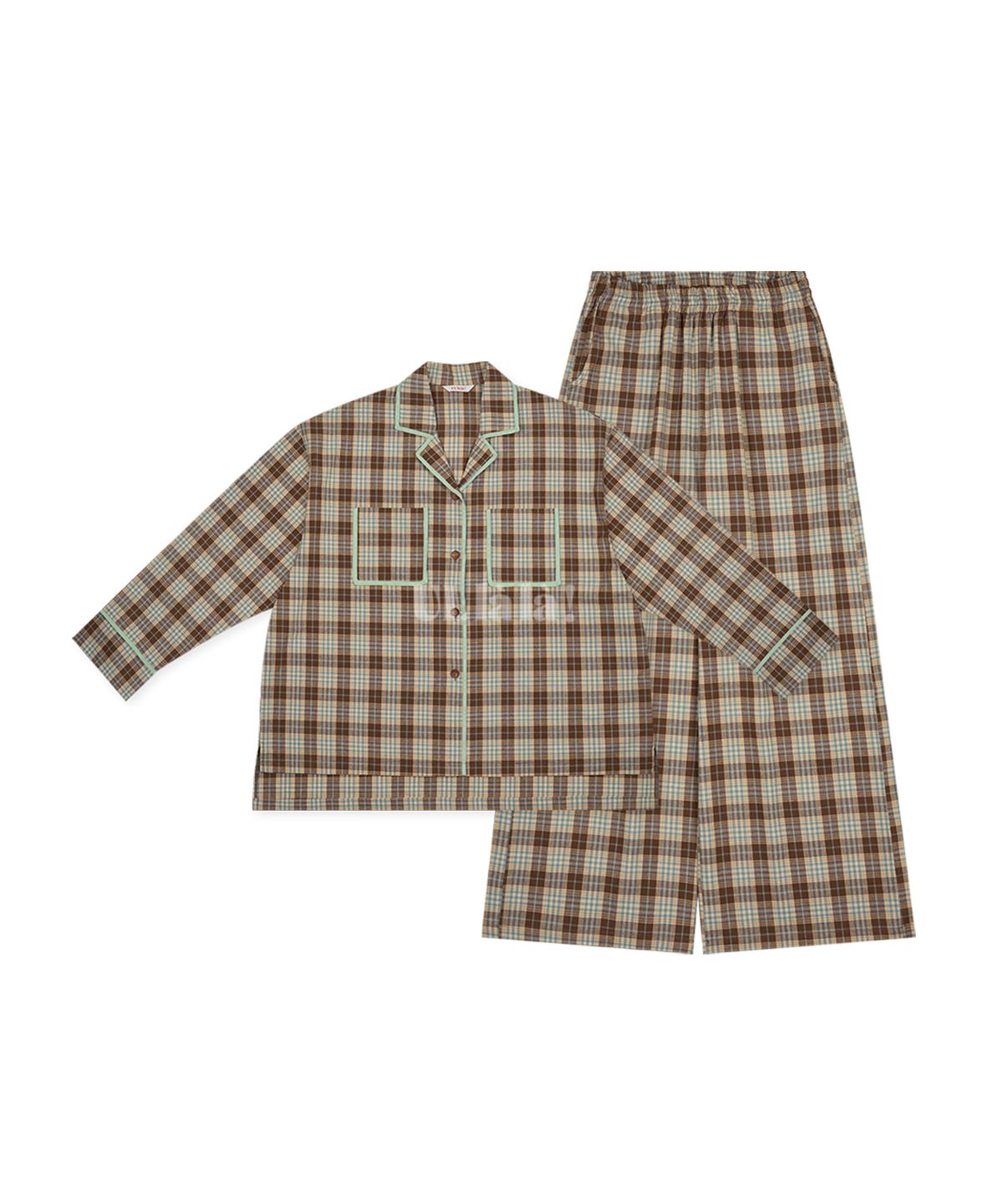 울랄라파자마(ULLALA PAJAMAS) 룩트 긴팔 여성페어 민트브라운 (21수)