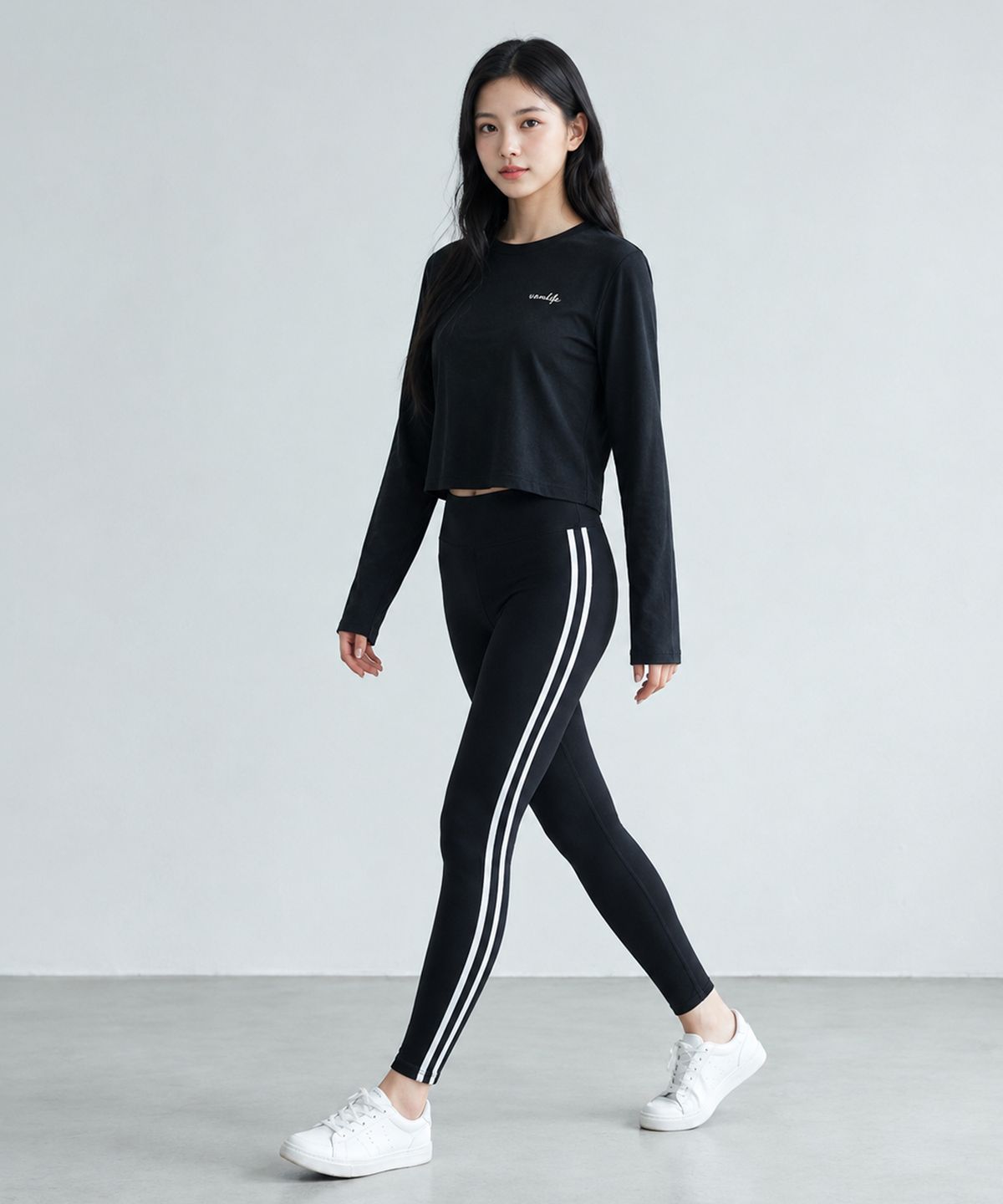 벤디스(VENDIS) [4PCS] 여성 크롭 긴팔 래쉬가드 투라인 레깅스 상하의 세트 M223 C234