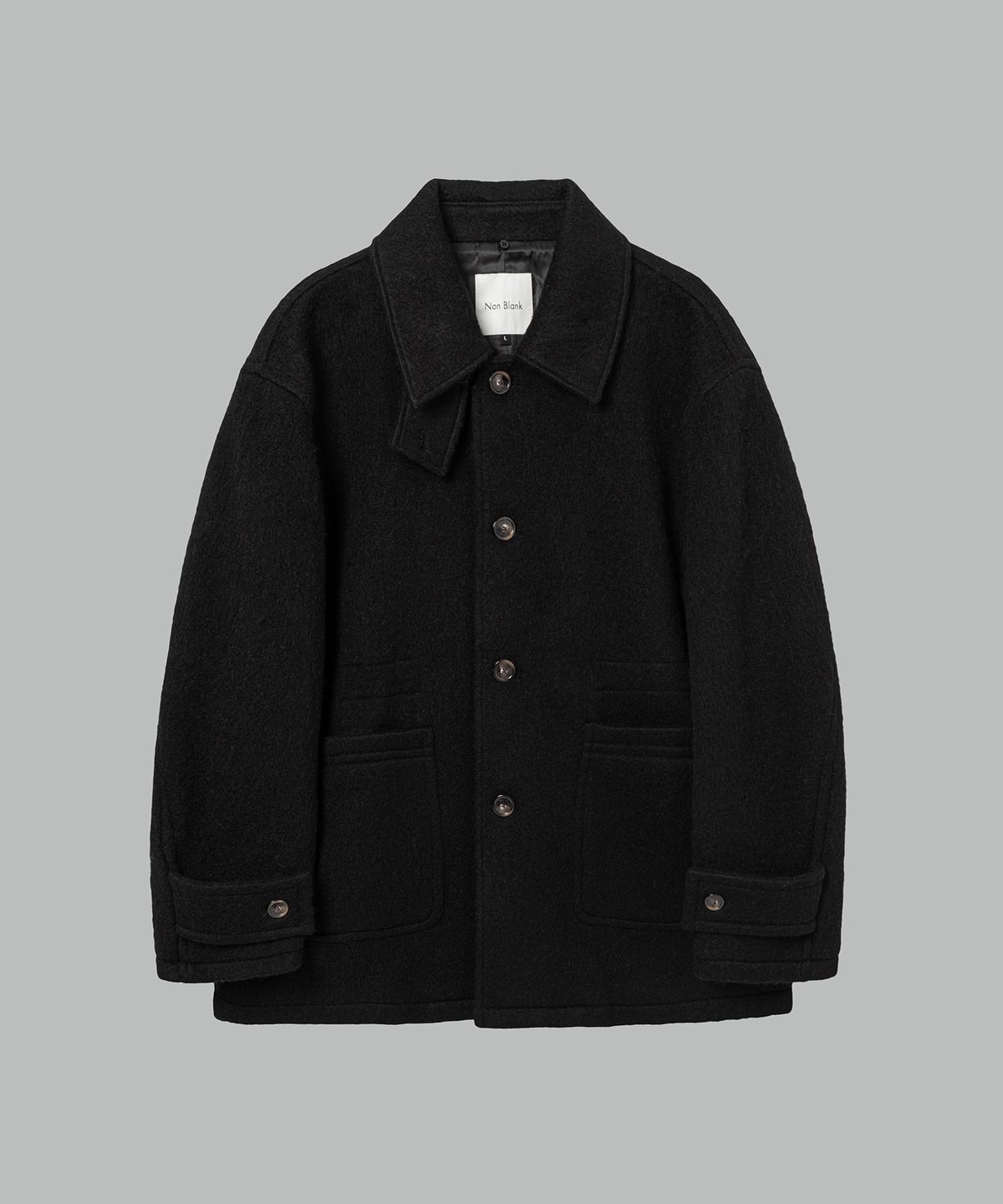 넌블랭크(NONBLANK) 디테쳐블 카라 하프 코트_BLACK