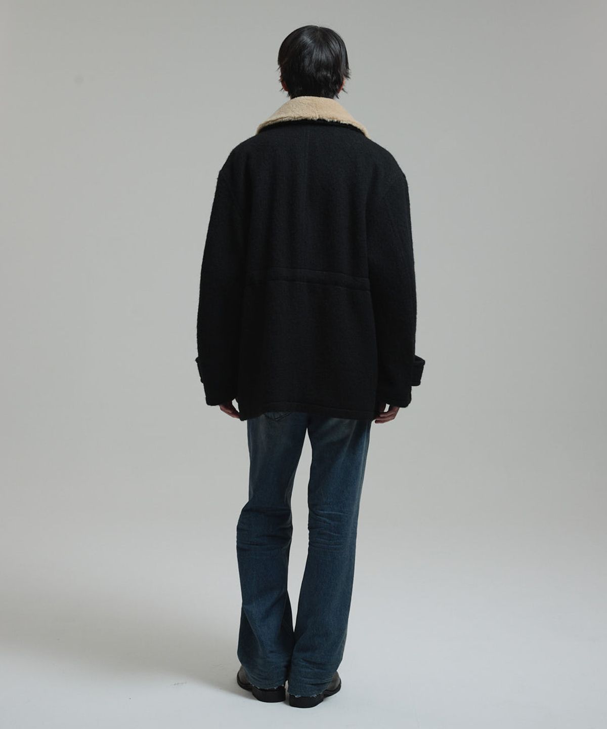 넌블랭크(NONBLANK) 디테쳐블 카라 하프 코트_BLACK