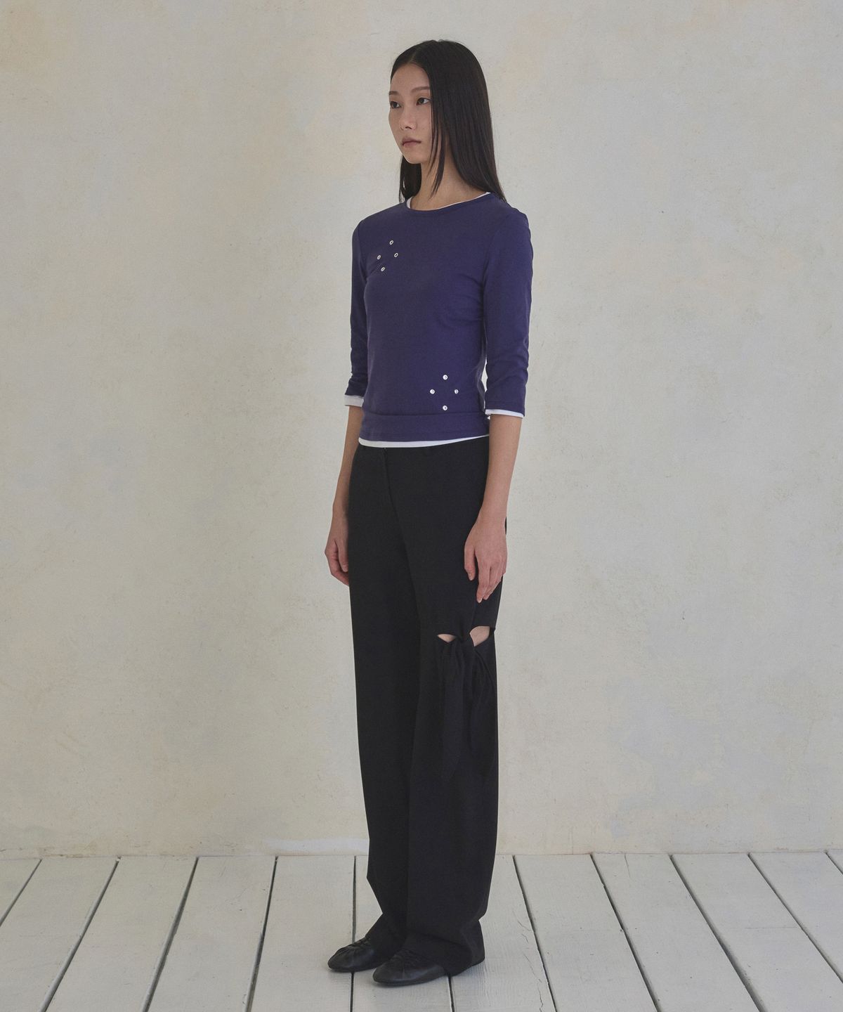 실롯(SEALOT) Tied-Up Semi Bootcut Pants (Black)