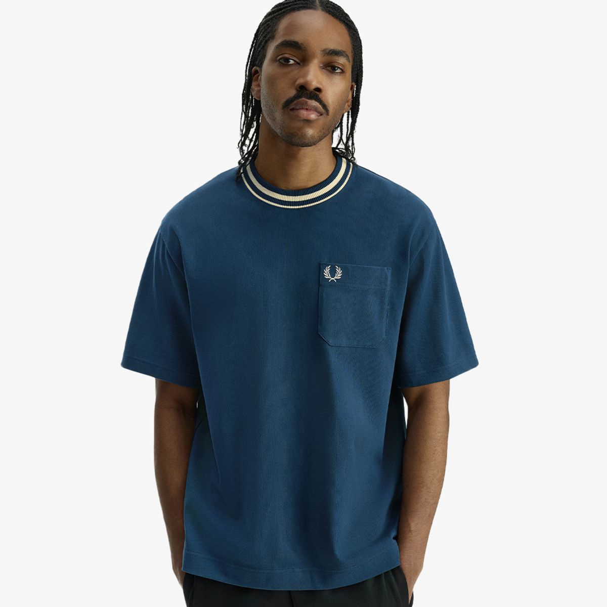 프레드페리(FRED PERRY) [Sport] 릴렉스드 볼드 팁드 티셔츠 - 모드블루 AFPM2G33489-30C