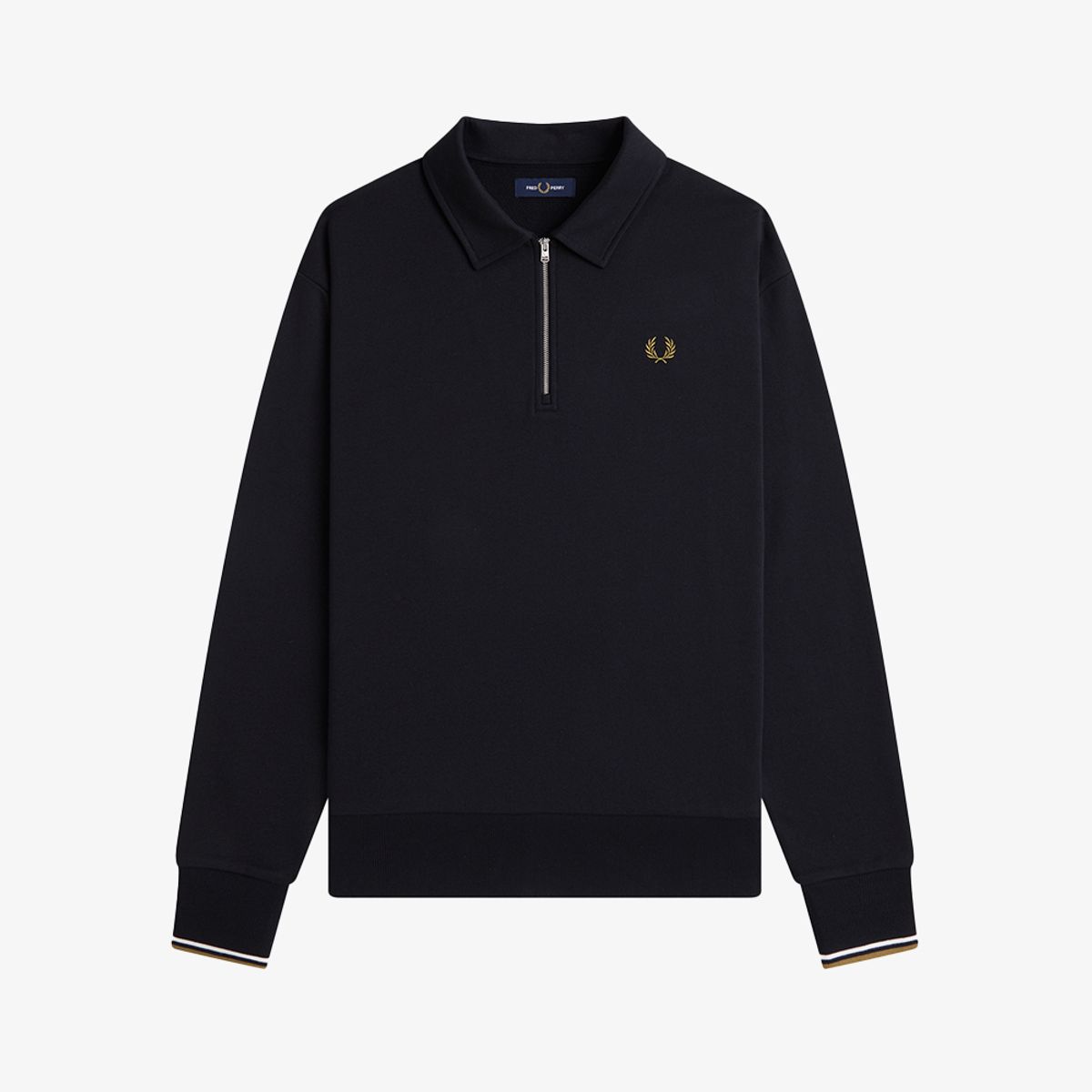 프레드페리(FRED PERRY) [Sport] 릴렉스드 하프 집 칼라 스웻셔츠 - 블랙 AFPM2G32426-184