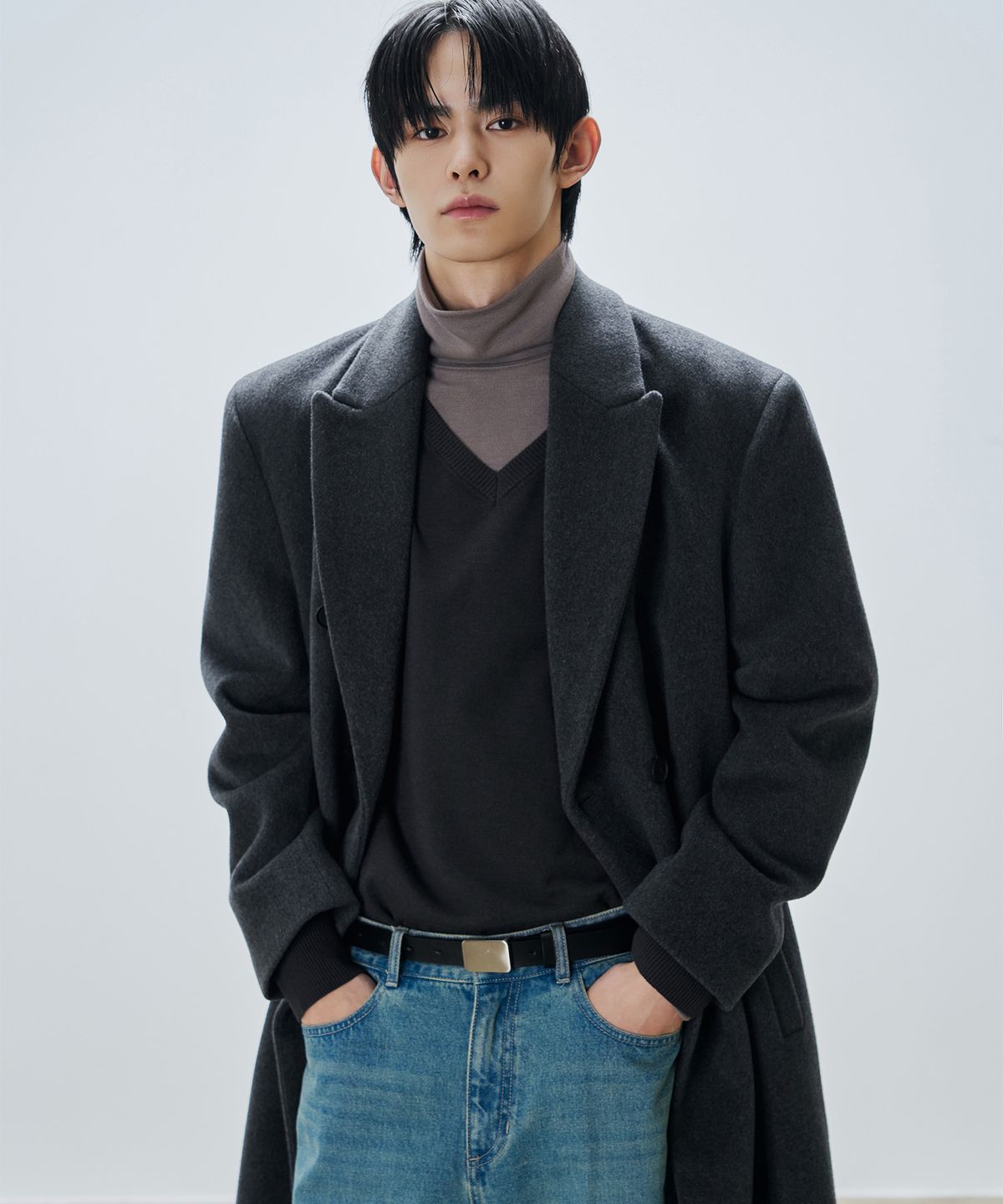 드로우핏(DRAW FIT) 프리미어 퓨어 캐시미어 로브 더블 코트 [MELANGE CHARCOAL]