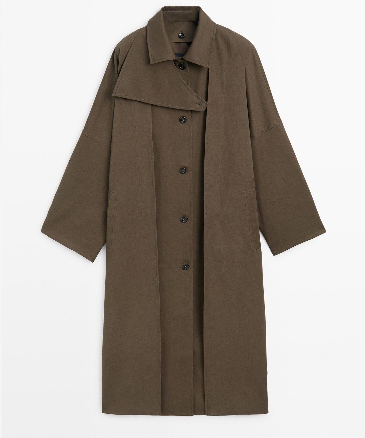 마시모두띠(MASSIMO DUTTI) 코튼 블렌드 트렌치코트 - 사이드 슬릿 디테일