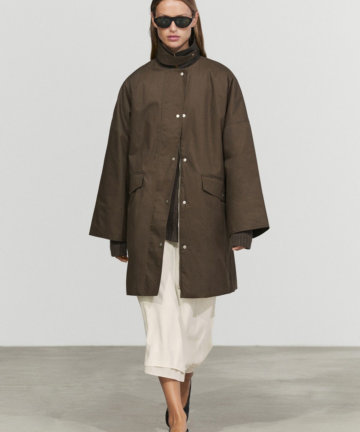 마시모두띠(MASSIMO DUTTI) 왁스 코팅 효과 체크 안감 파카