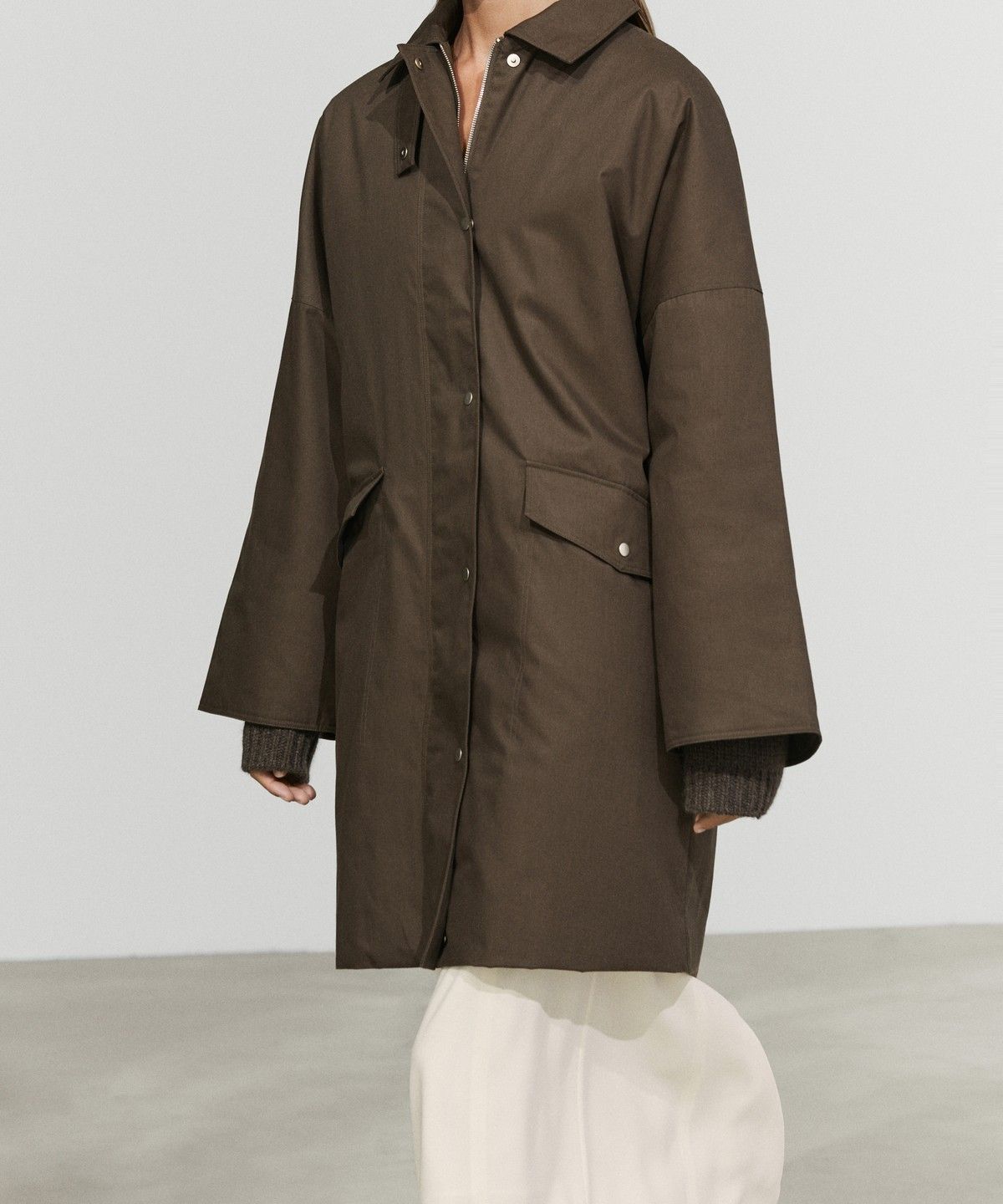 마시모두띠(MASSIMO DUTTI) 왁스 코팅 효과 체크 안감 파카