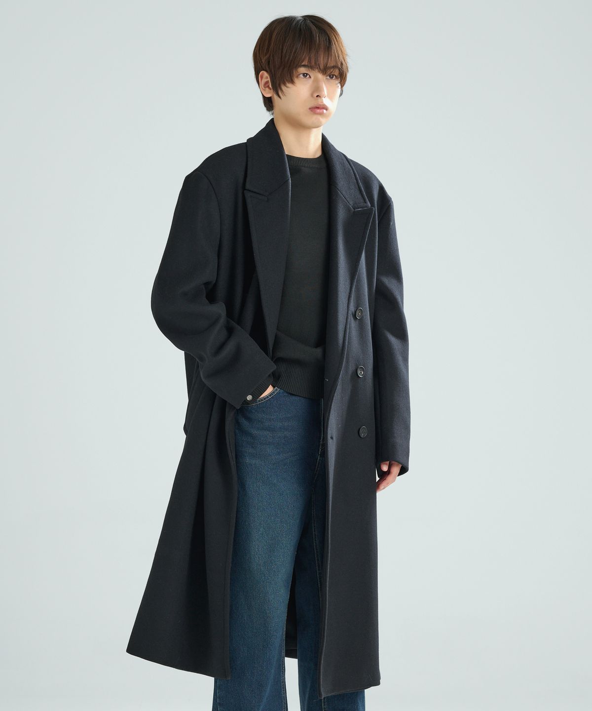 지플리시(ZPLISH) 캐시미어 울 더블 코트 블랙