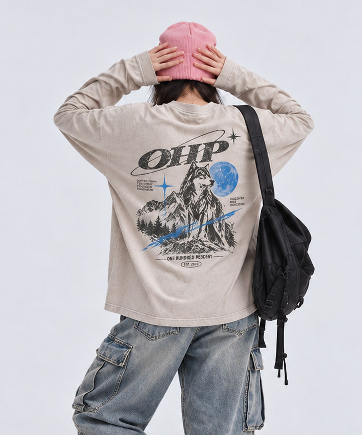 원헌드레드퍼센트(OHP) OHPxAIDAEVE 나이트울프 피그먼트 긴팔티6