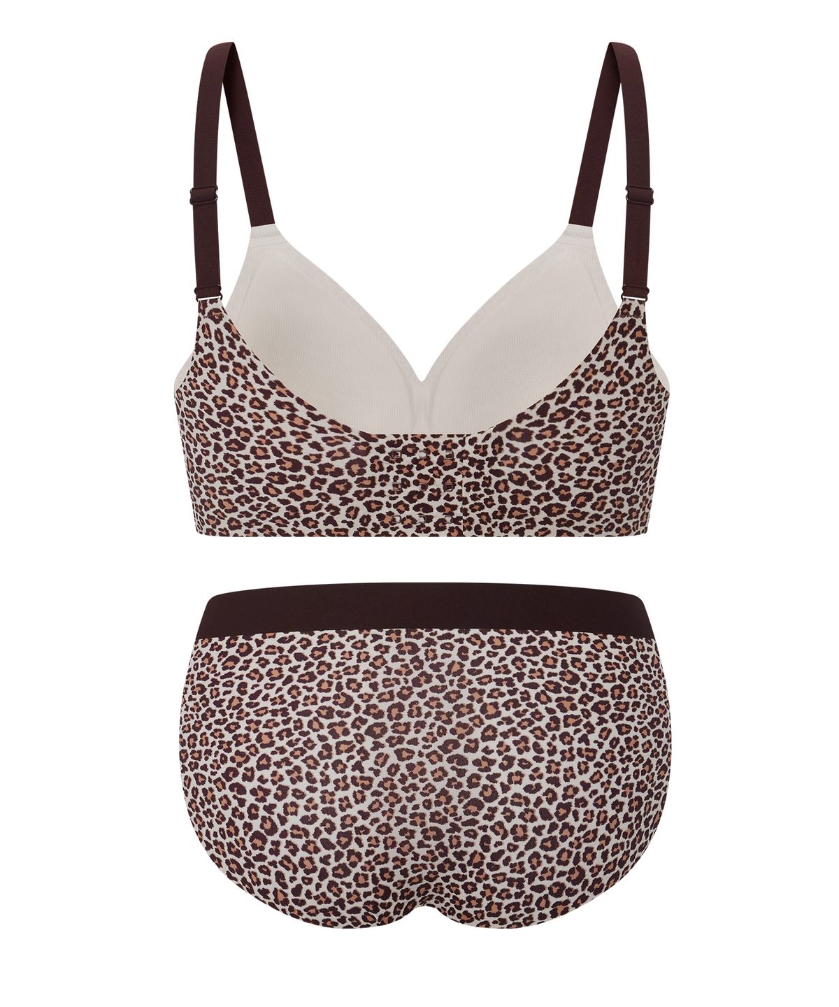 엘르이너웨어(ELLE INNERWEAR) 브라운 레오파드 심리스 브라 팬티 세트