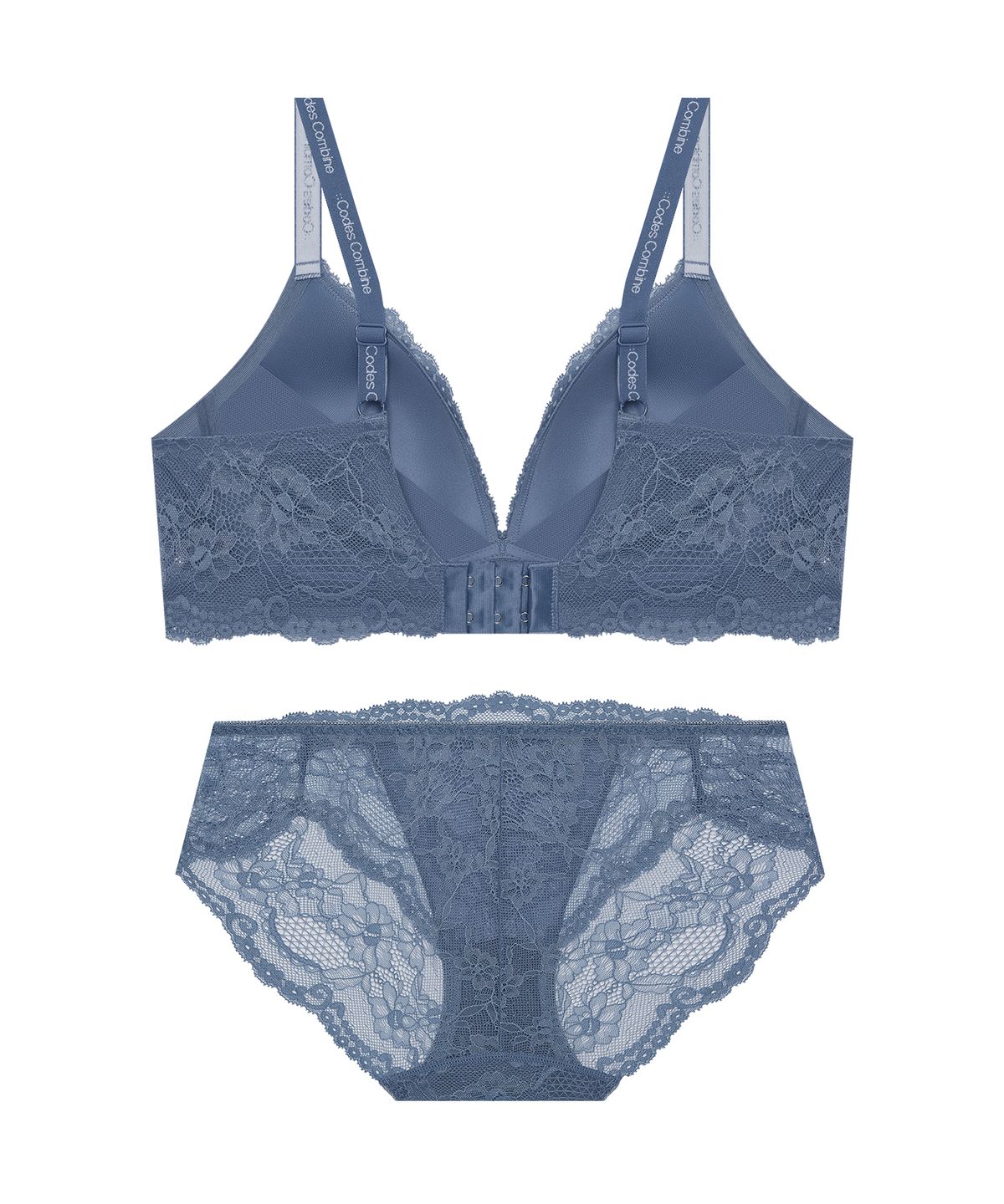 코데즈컴바인 이너웨어(CODES COMBINE INNERWEAR) 블룸 레이스 노와이어 브라 팬티 세트_블루그레이