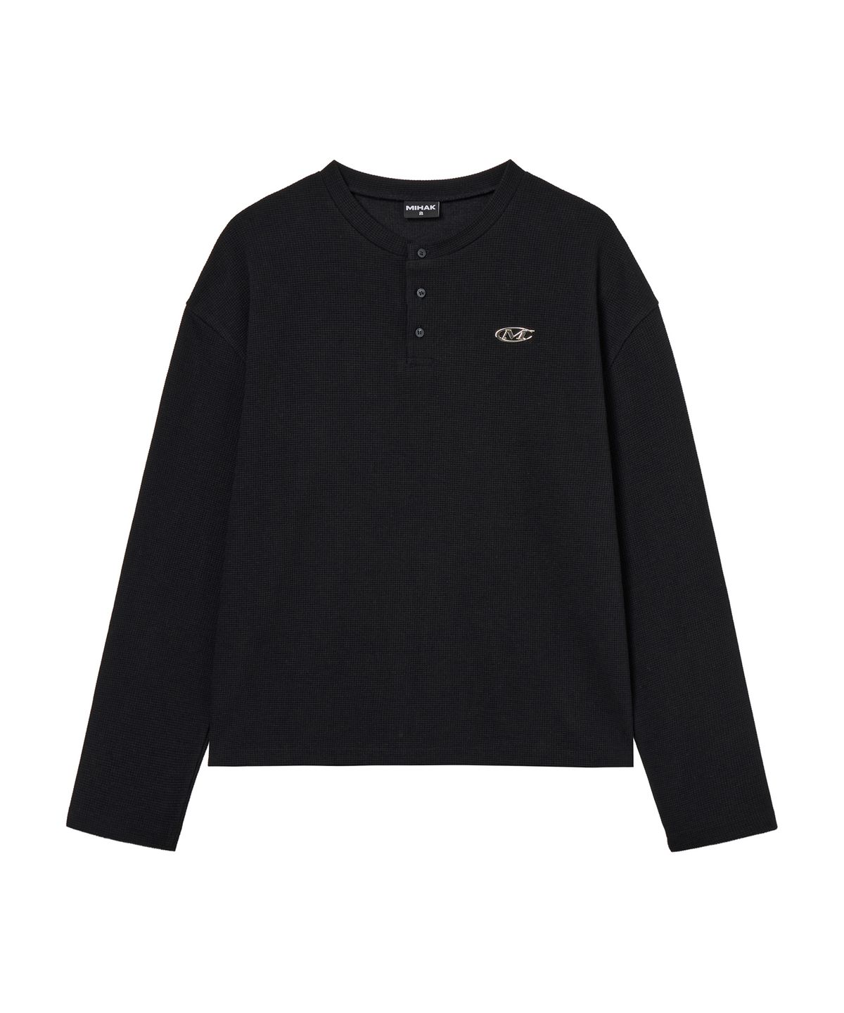 미학(MIHAK) 메탈 로고 와플 헨리넥 롱 슬리브 (BLACK)