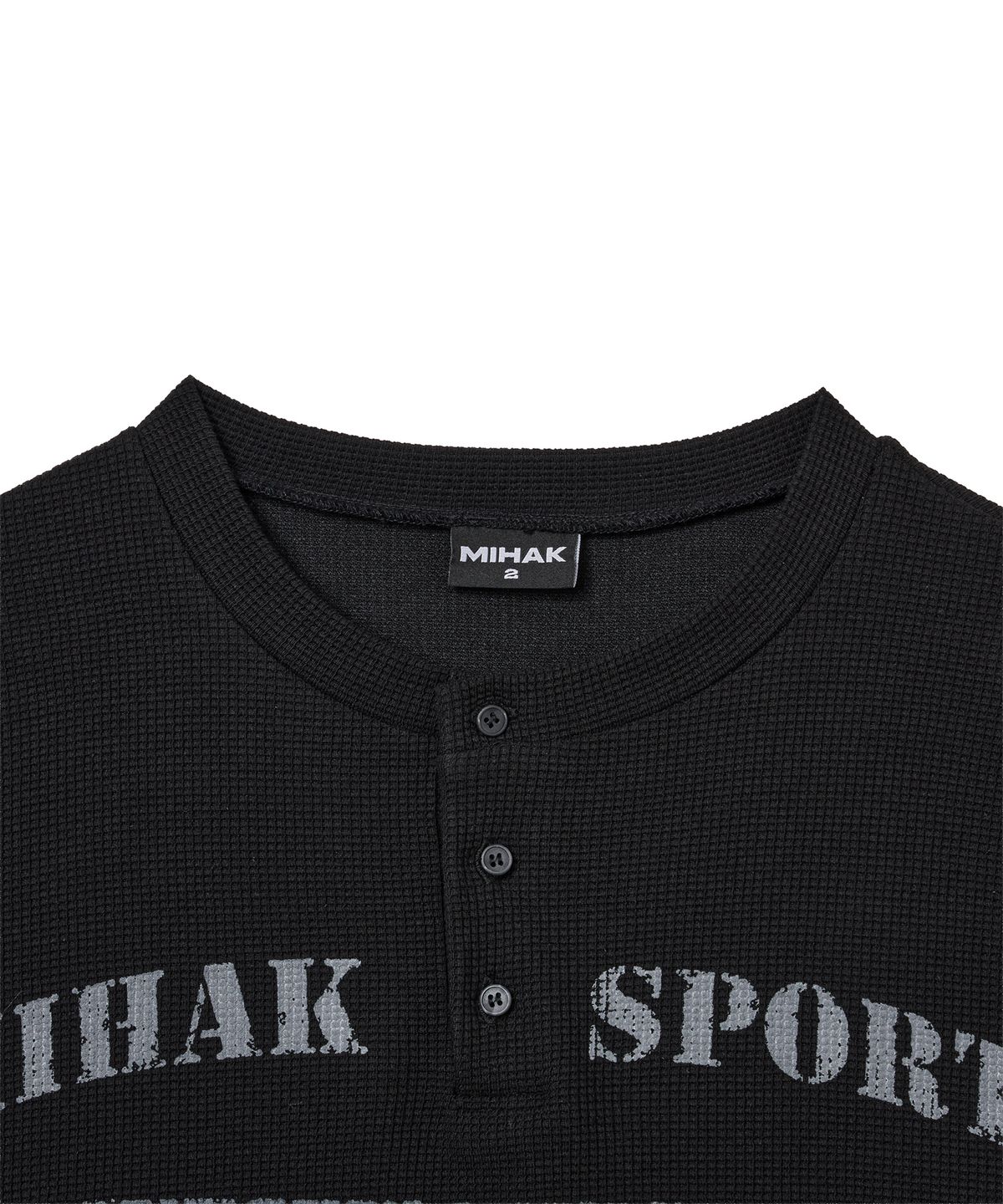 미학(MIHAK) 클래식 와플 헨리넥 롱 슬리브 (BLACK)