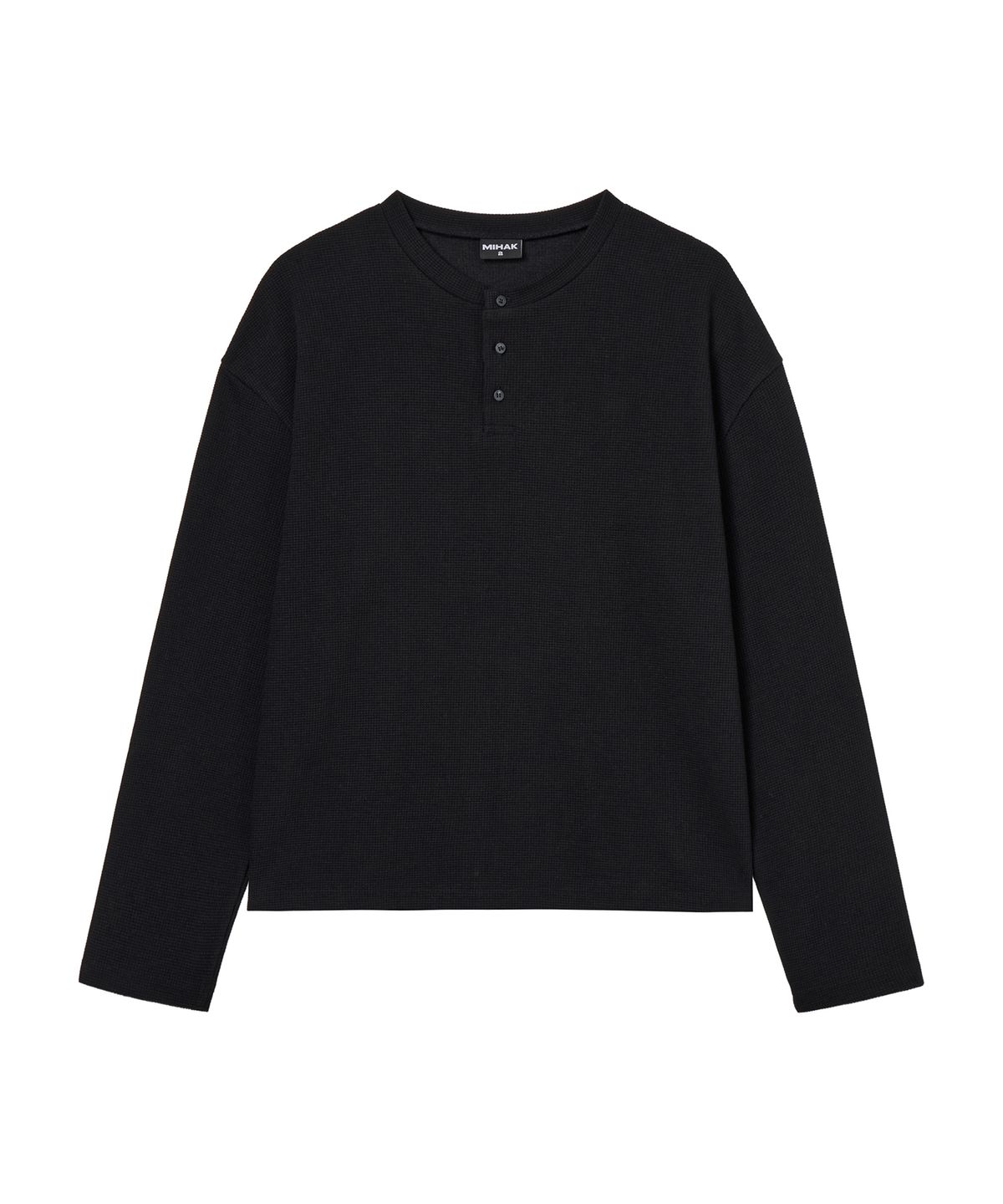 미학(MIHAK) 베이직 와플 헨리넥 롱 슬리브 (BLACK)