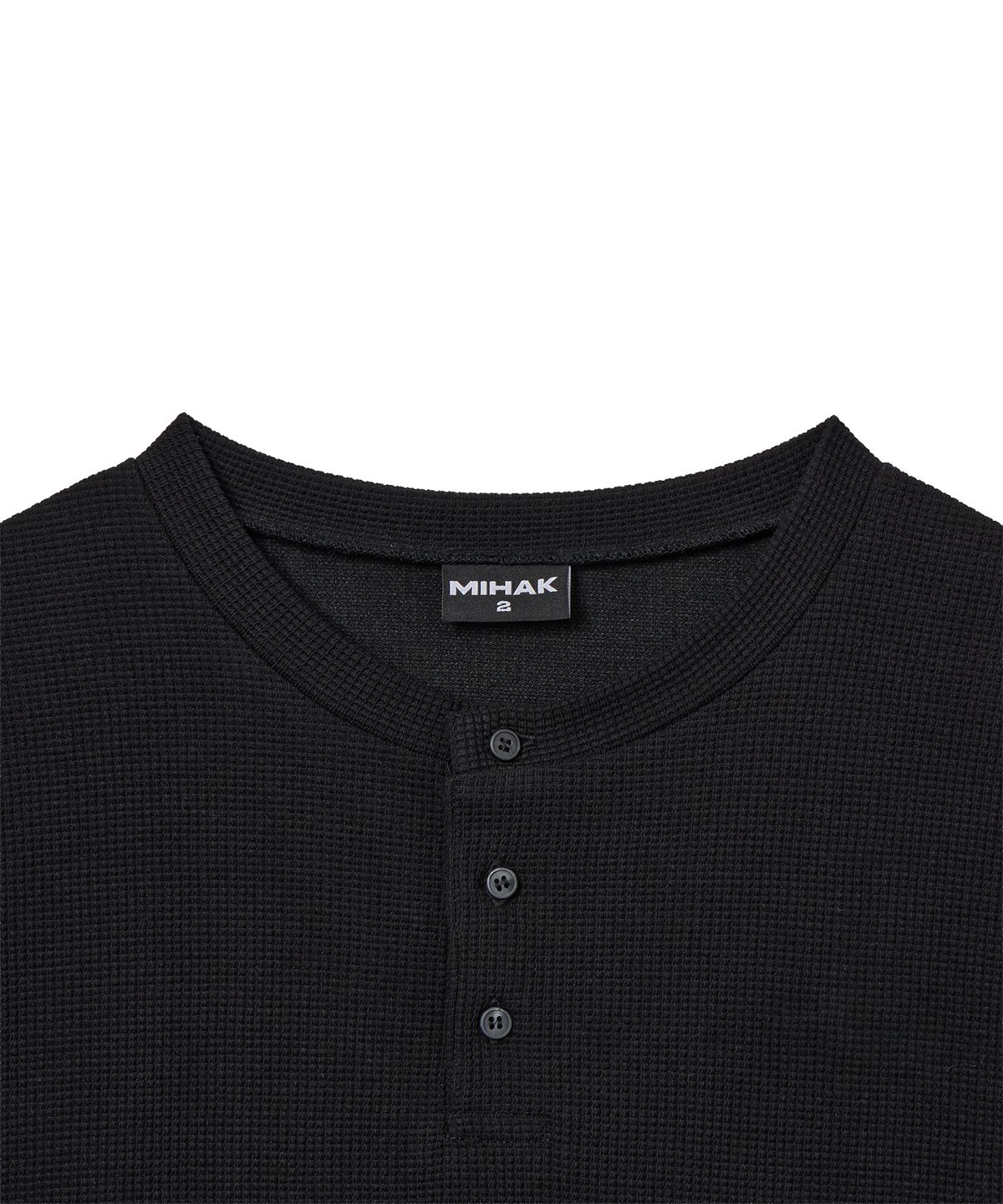 미학(MIHAK) 베이직 와플 헨리넥 롱 슬리브 (BLACK)