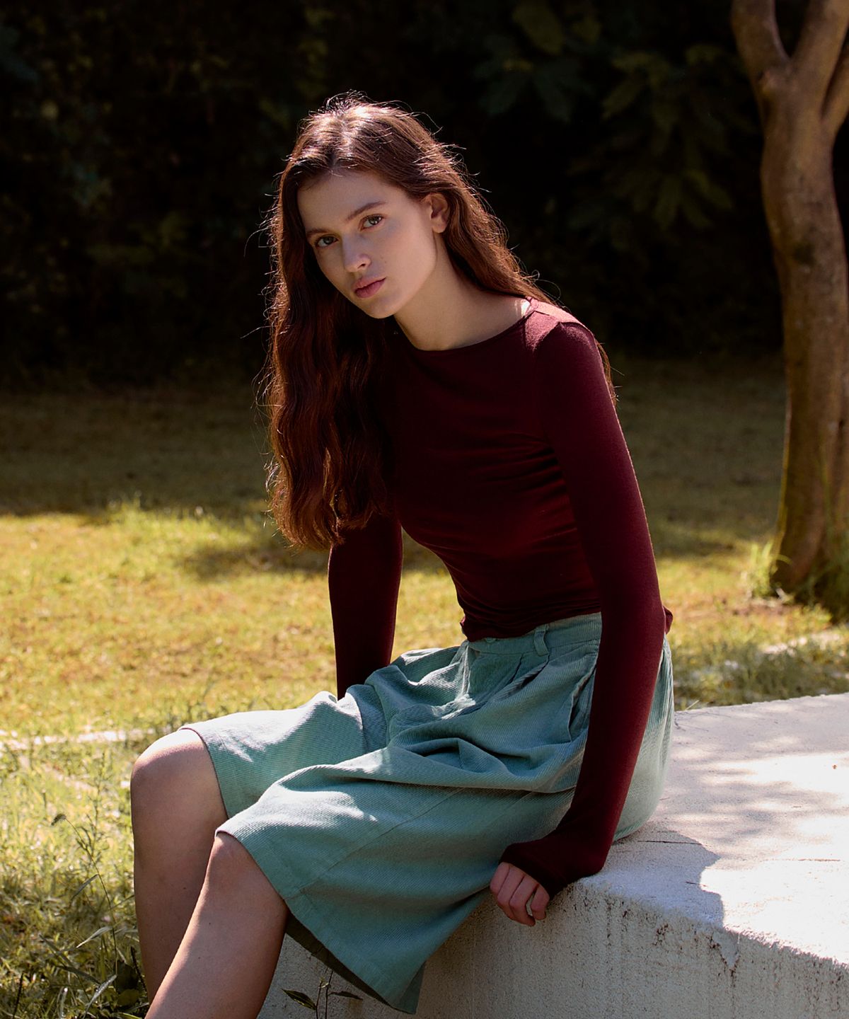 스튜디오앤파르크(STUDIO&PARC) Wide Neck Slim T-Shirt_Brown