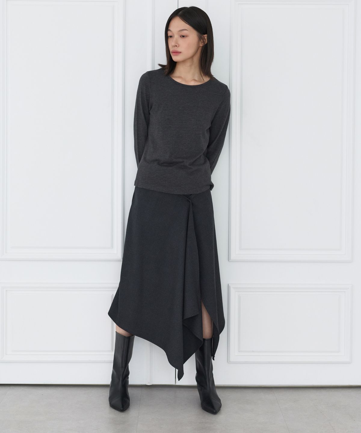 세르크(SERQUE) Draped Long Skirt _ Dark Gray
