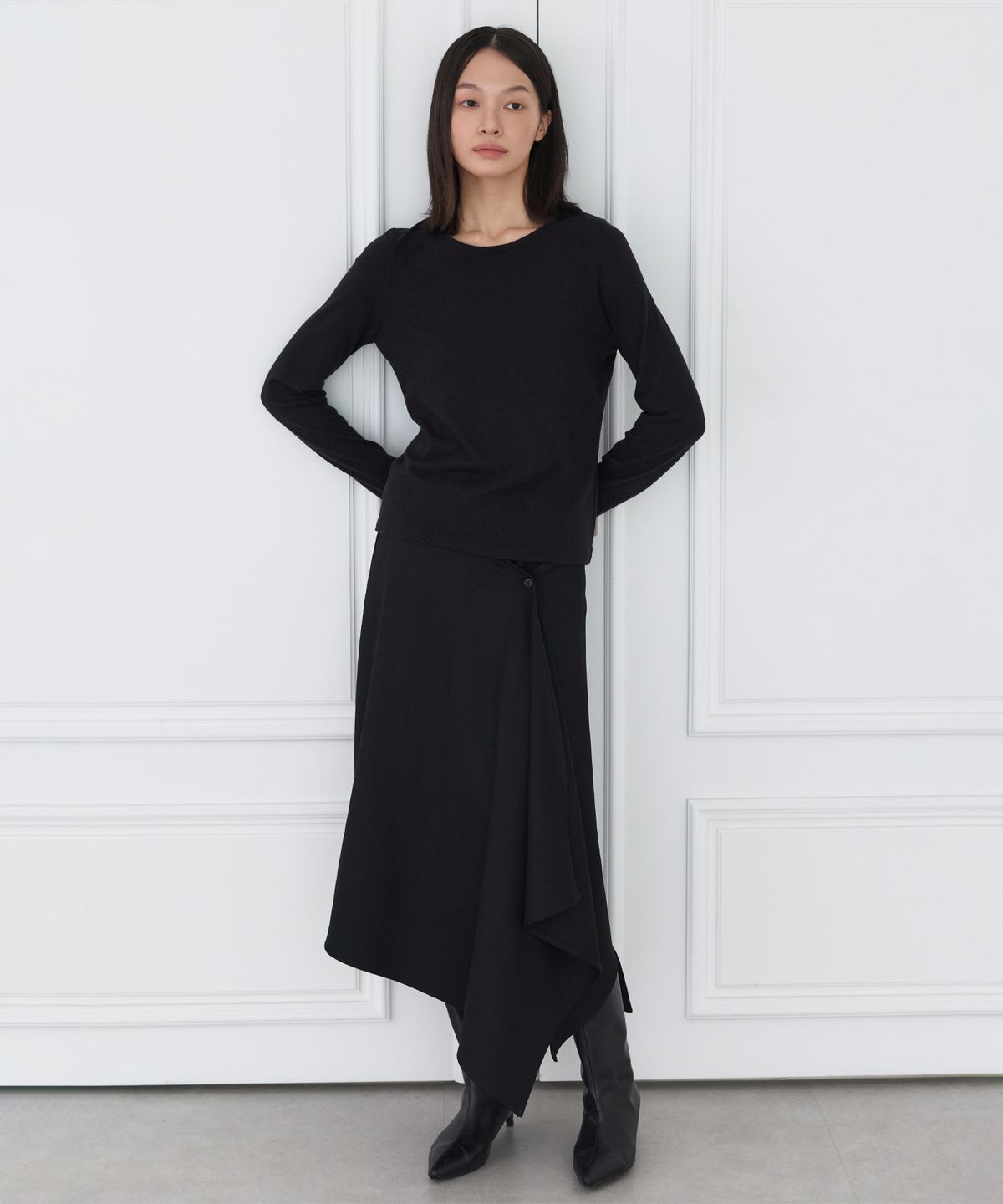 세르크(SERQUE) Draped Long Skirt _ Black