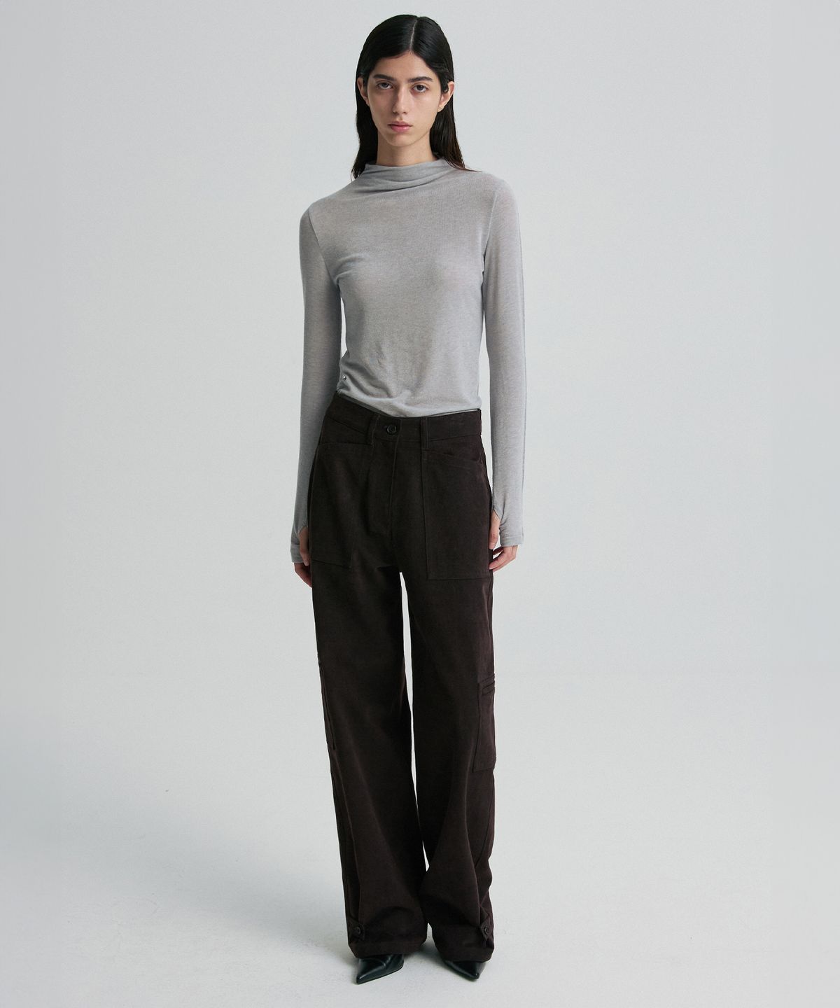 리이(RE RHEE) WOOL BLEND MOCK-NECK TOP LIGHT GRAY