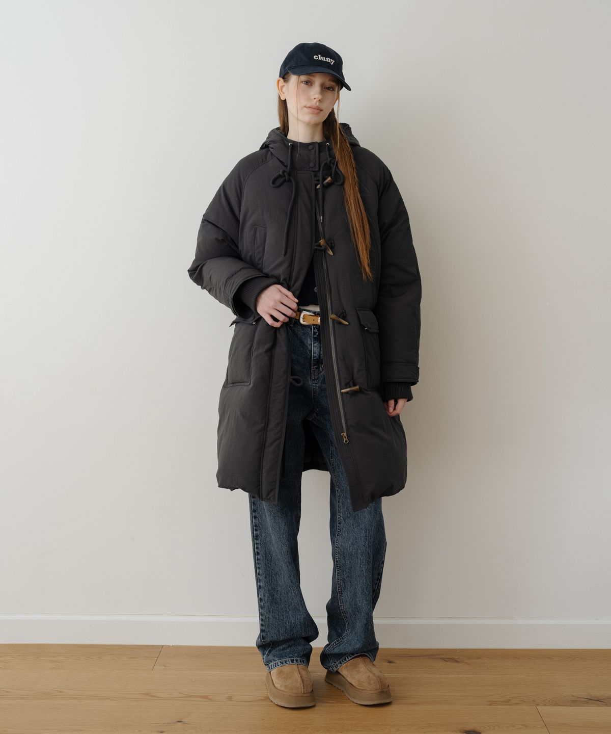 클루니(CLUNY) FishTail Duck Down Long Parka Field Coat - Charcoal Gray