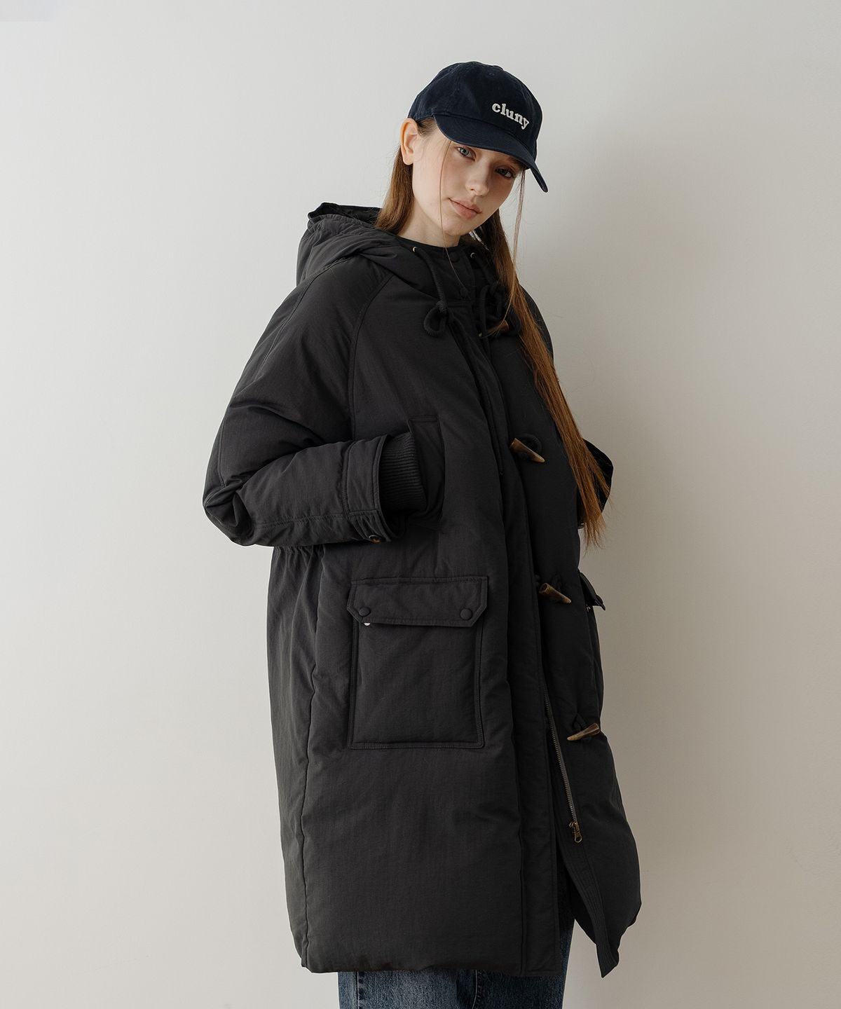 클루니(CLUNY) FishTail Duck Down Long Parka Field Coat - Charcoal Gray