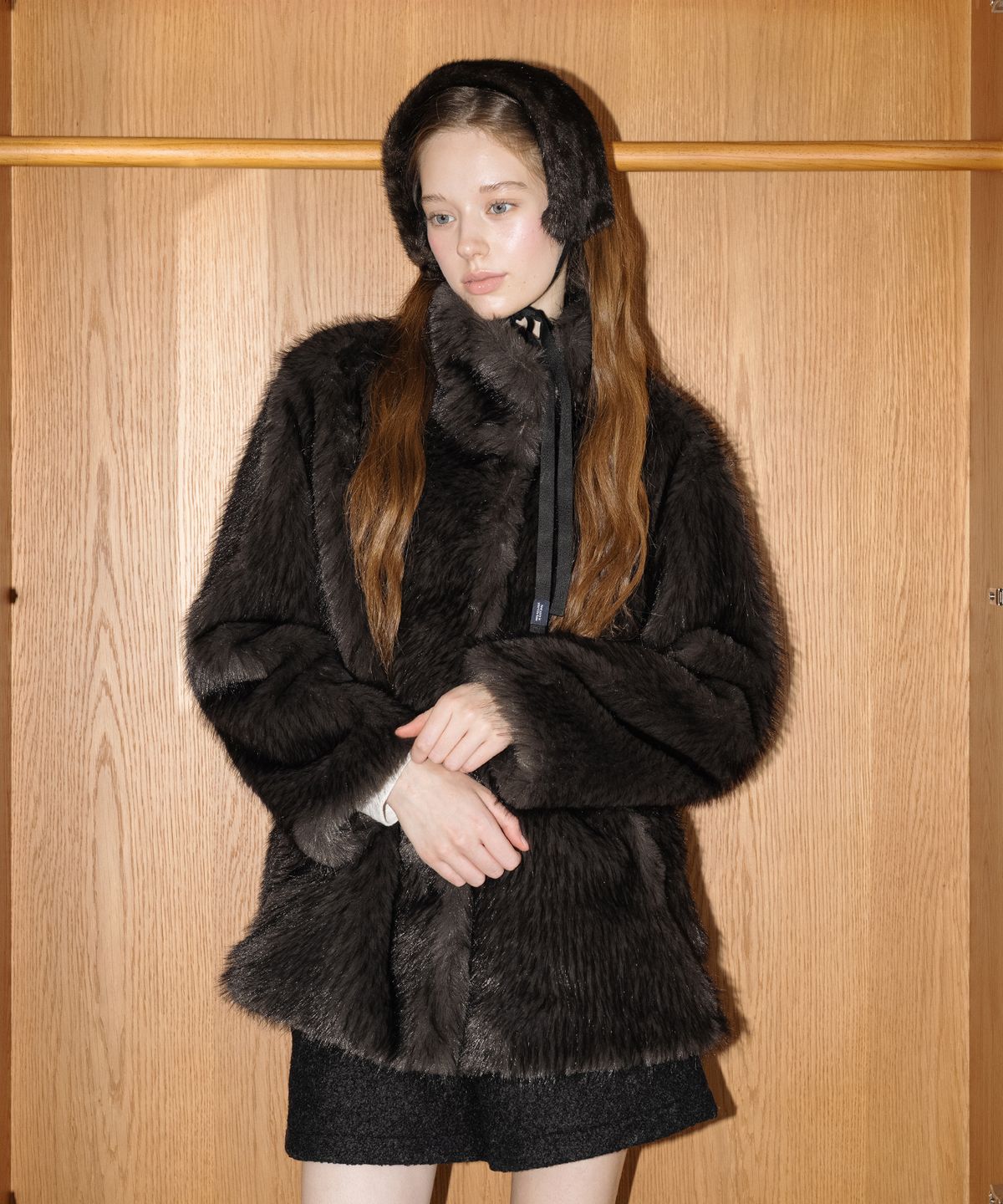 클루니(CLUNY) Sway Fur Half Coat - Deep Brown