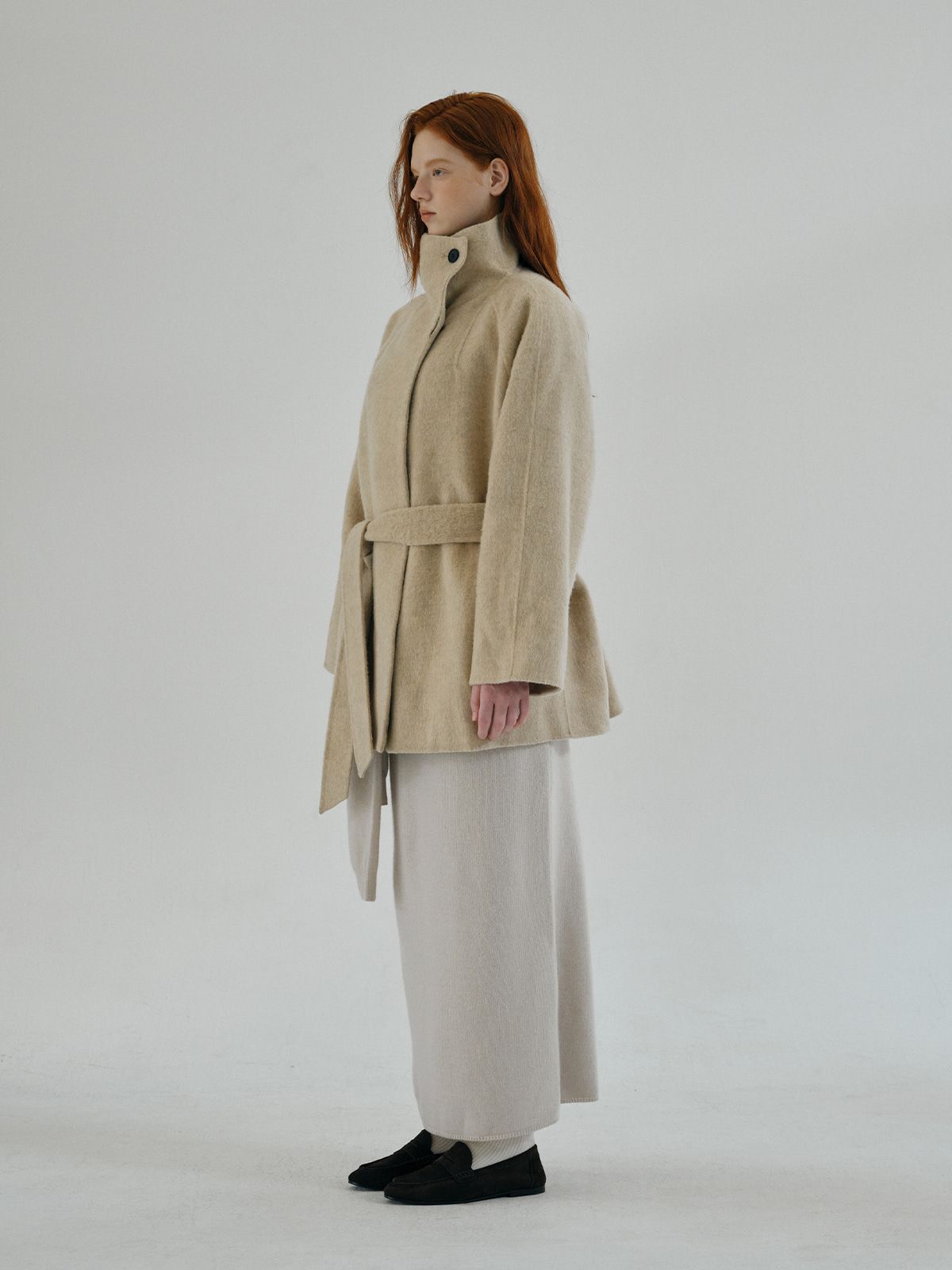 리플레인(REPLAIN) HANDMADE BELTED FUNNEL-NECK COAT_OATMEAL