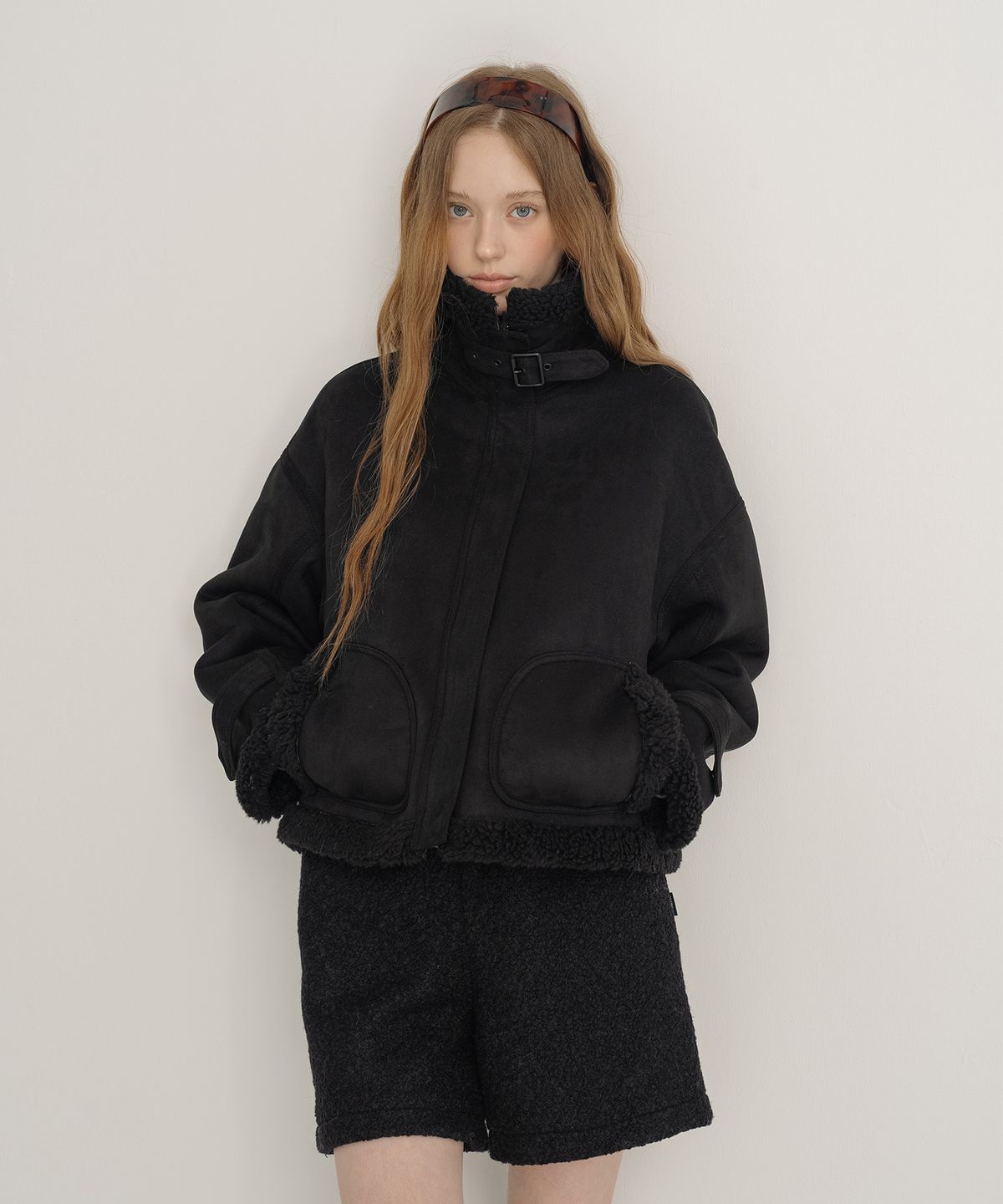 클루니(CLUNY) High Neck Mustang Jacket - Black