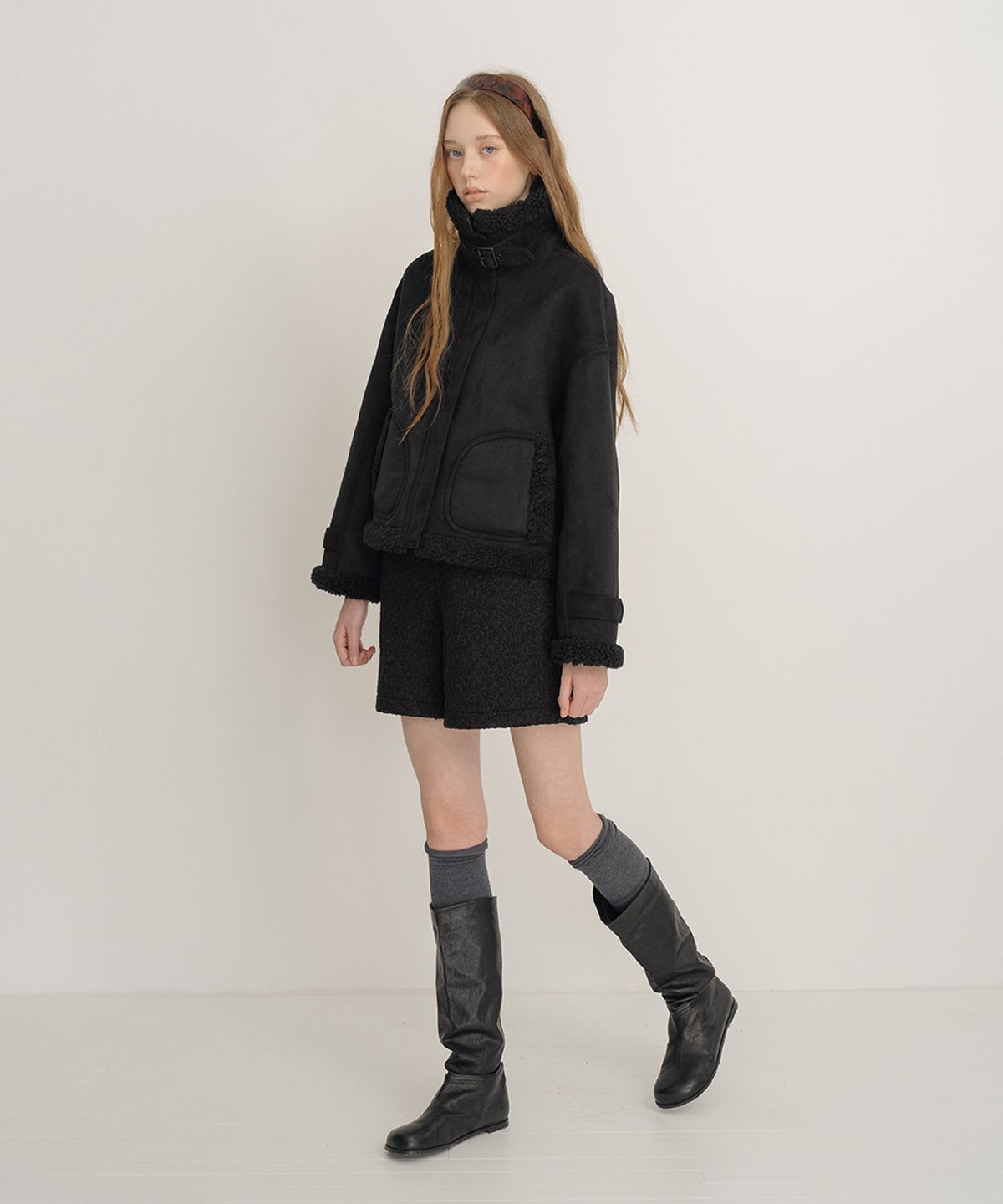 클루니(CLUNY) High Neck Mustang Jacket - Black