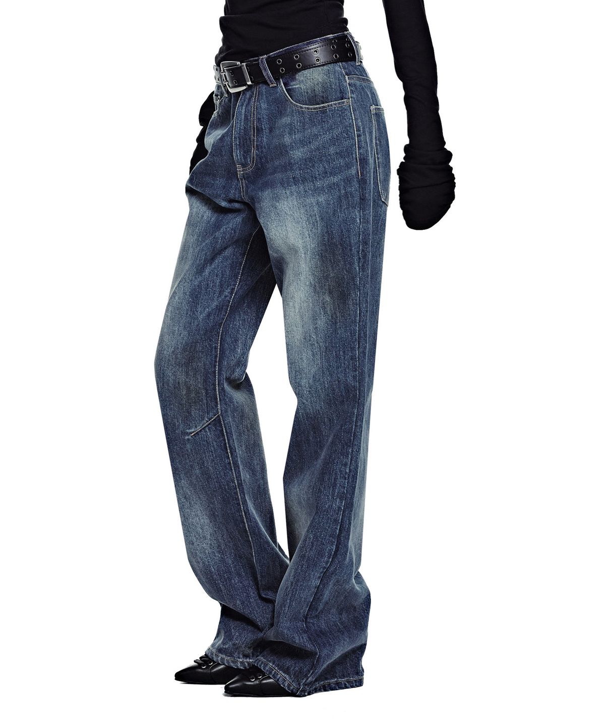 세컨모놀로그(SECONDMONO) [옷미새 미홀 콜라보]Semi Flared Jeans [DBLUE]_SEPT090DBLUE
