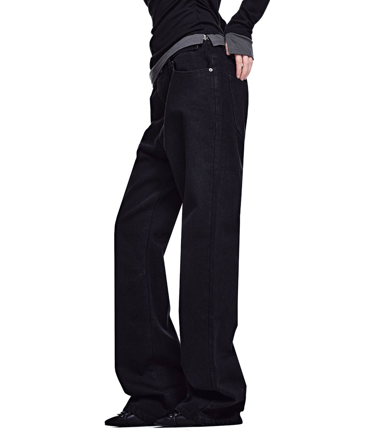 세컨모놀로그(SECONDMONO) [옷미새 미홀 콜라보]Semi Flared Jeans [BLACK]_SEPT090BLACK