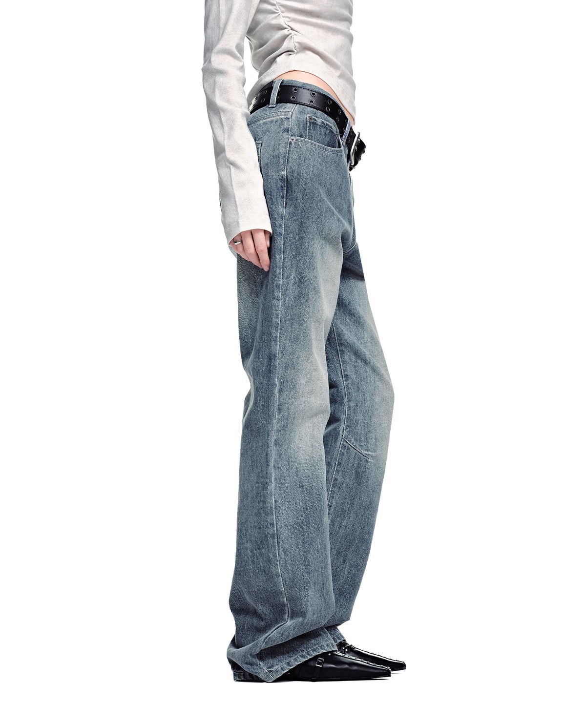 세컨모놀로그(SECONDMONO) [옷미새 미홀 콜라보]Semi Flared Jeans [BLUE]_SEPT090BLUE