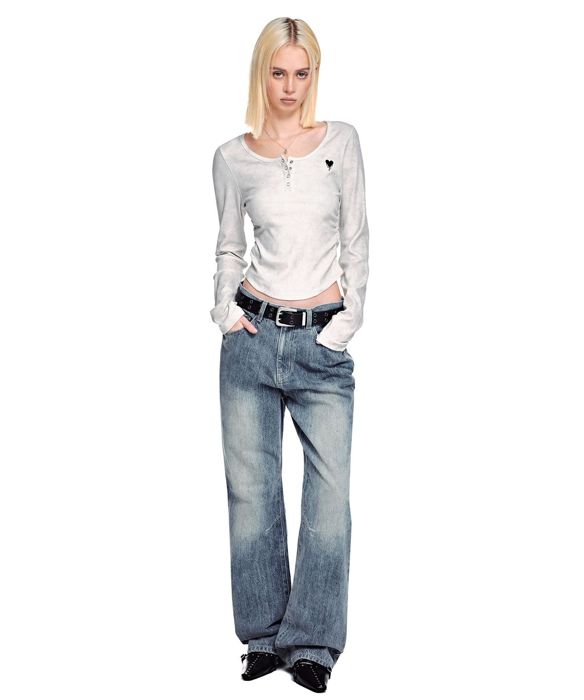세컨모놀로그(SECONDMONO) [옷미새 미홀 콜라보]Semi Flared Jeans [BLUE]_SEPT090BLUE