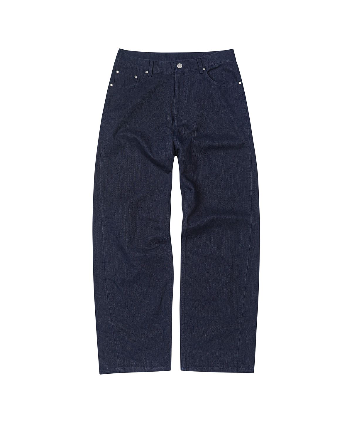 세컨모놀로그(SECONDMONO) [옷미새 미홀 콜라보]Curved Tapered Barrel-Fit Pants [COTTON DBLUE]_SEPT092DBLUE
