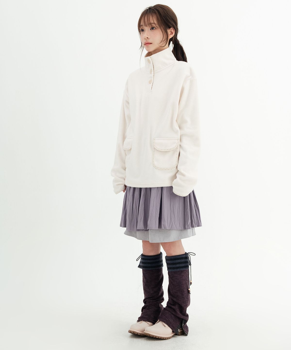 하이스쿨디스코(HIGH SCHOOL DISCO) 플라워 포켓 플리스 자켓_아이보리