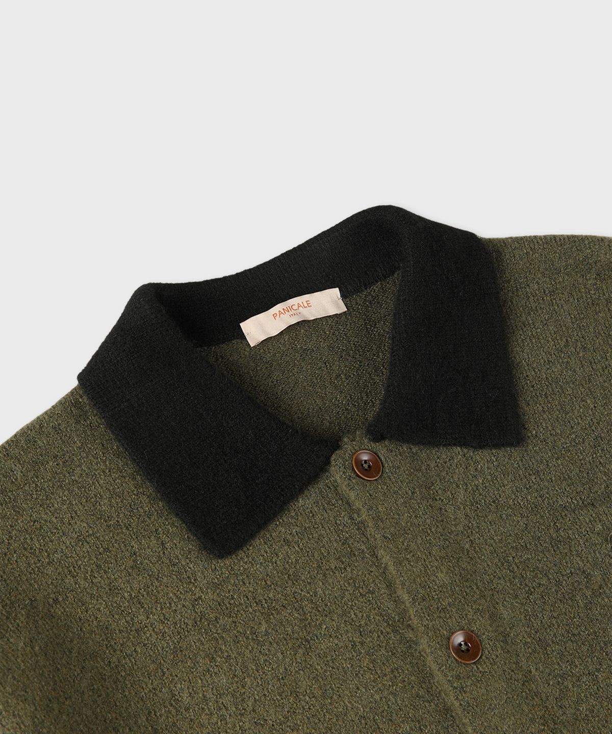 빠니깔레(PANICALE) 그린 멜란지 카라 배색 가디건